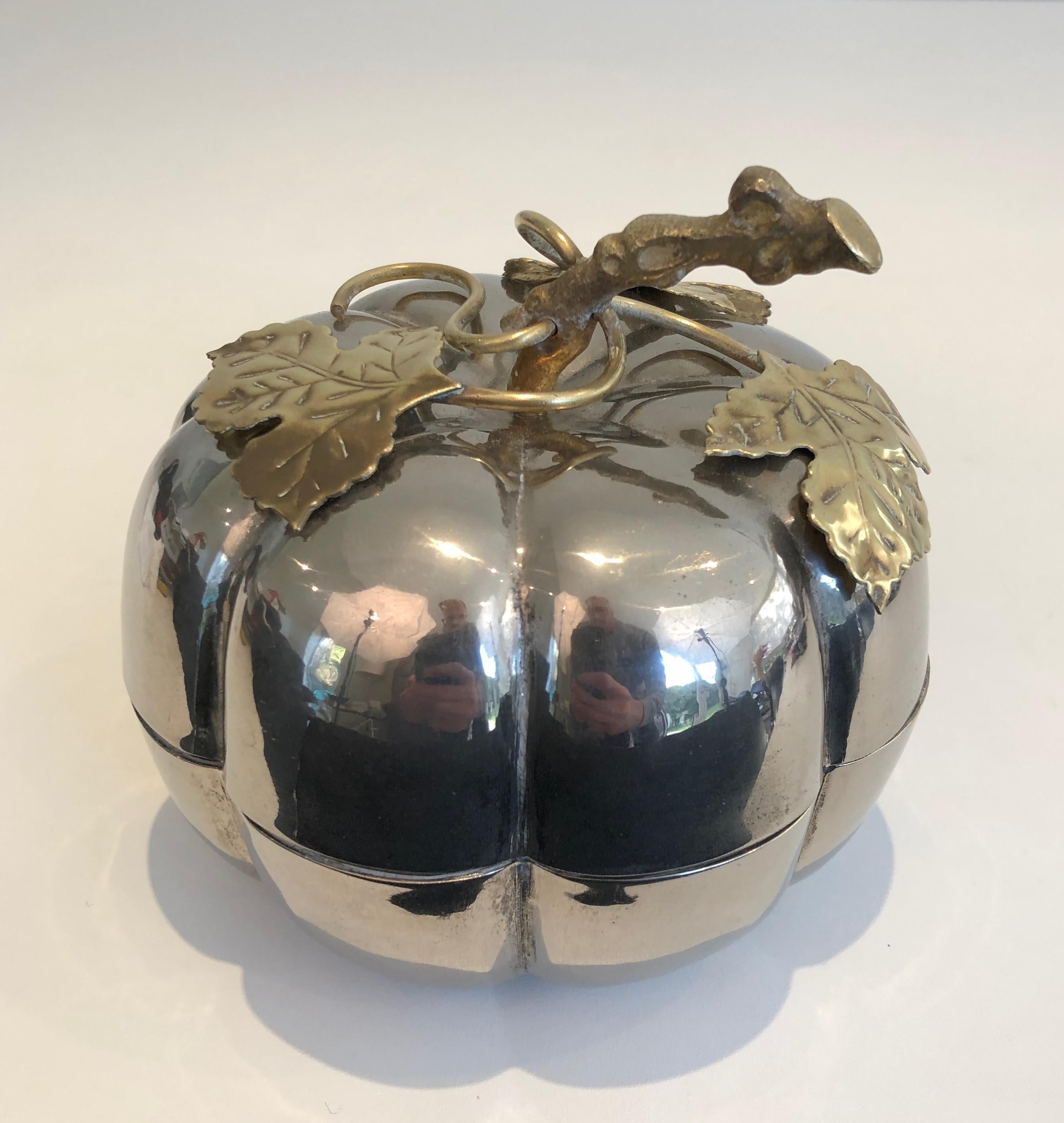 Silver Plated and Brass Pumpkin Ice Bucket, French, Marked Gallia, Circa 1970 For Sale 9