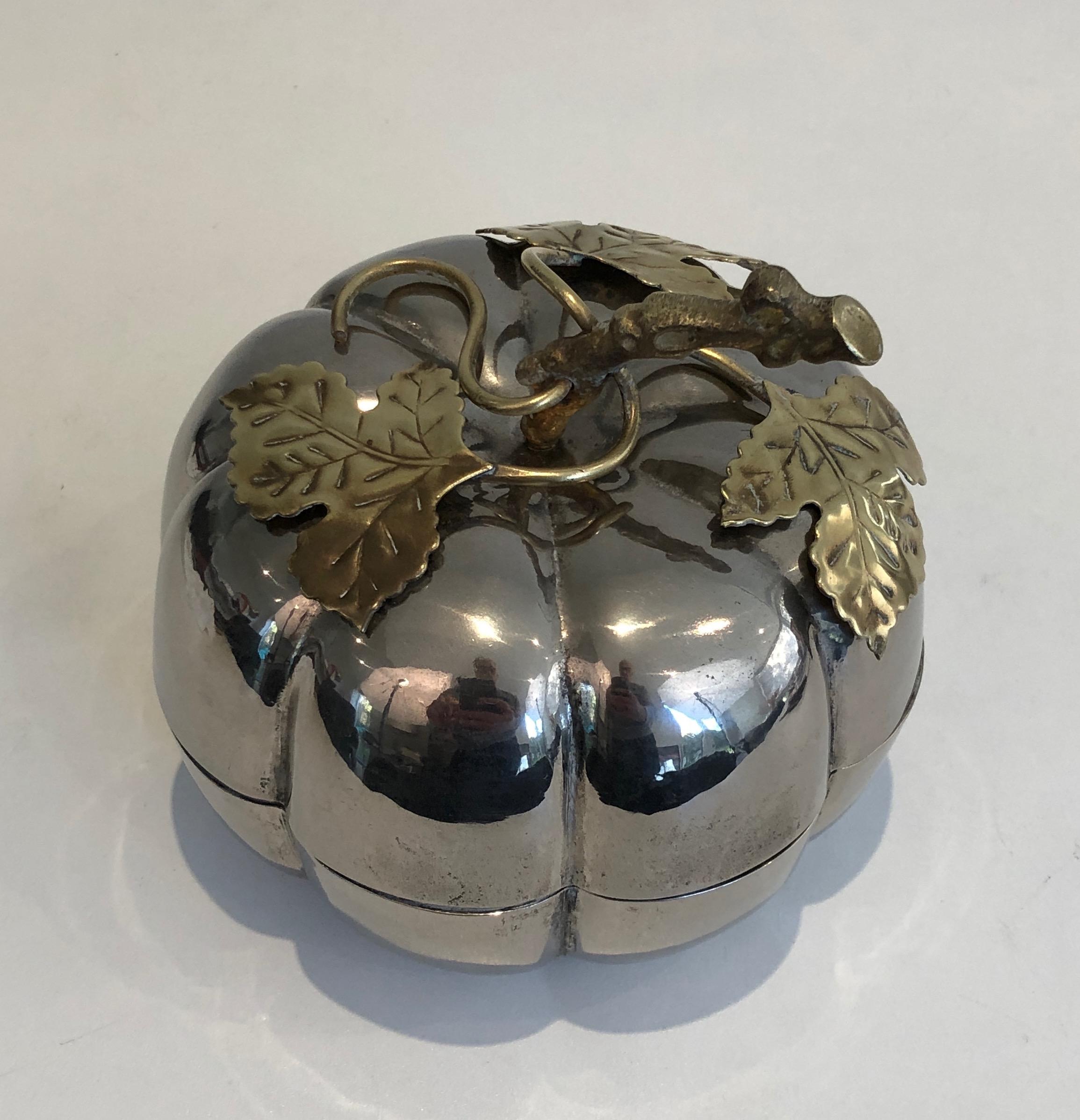 Silver Plated and Brass Pumpkin Ice Bucket, French, Marked Gallia, Circa 1970 For Sale 3