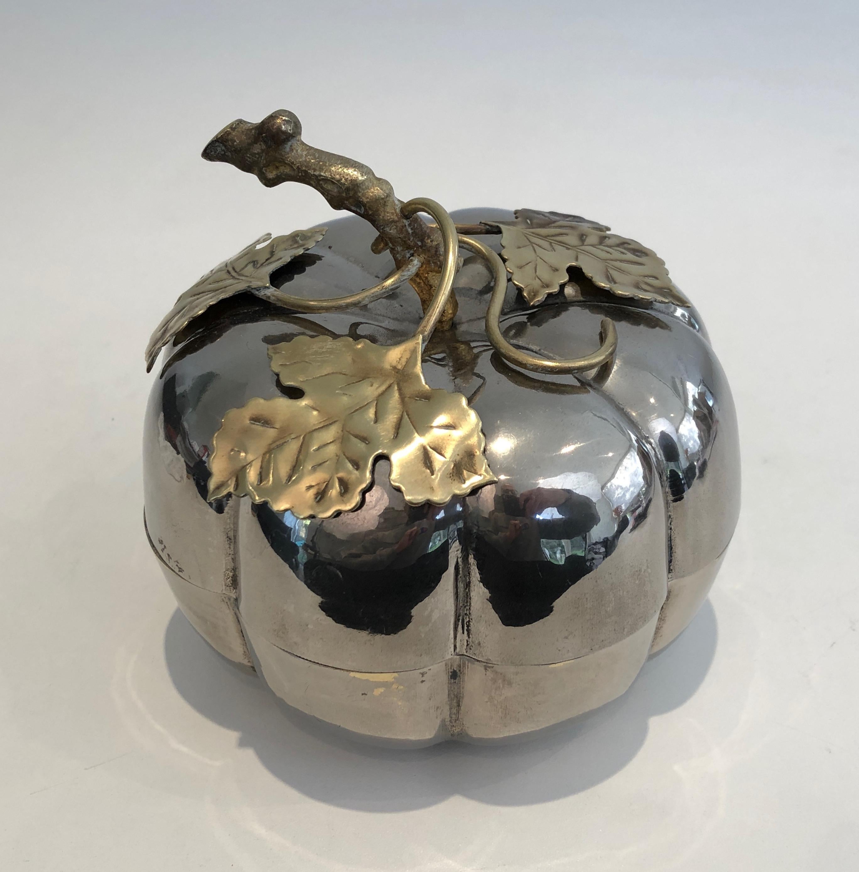 Silver Plated and Brass Pumpkin Ice Bucket, French, Marked Gallia, Circa 1970 For Sale 4