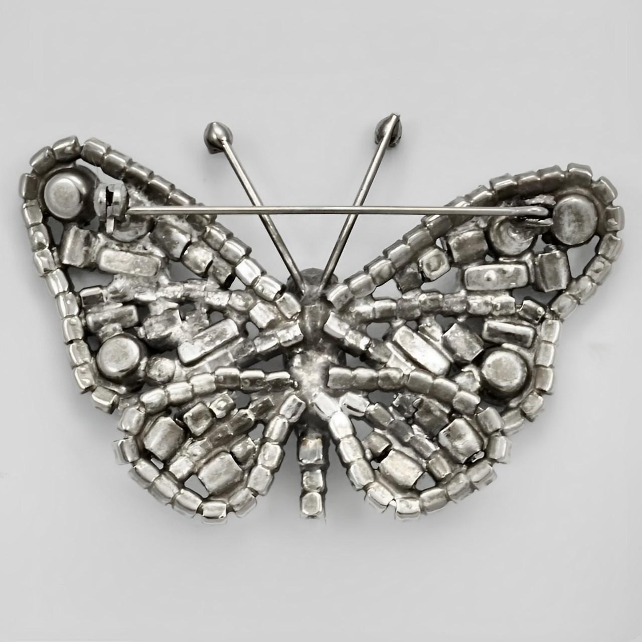 Silver Plated and Clear Rhinestone Butterfly Brooch In Good Condition For Sale In London, GB