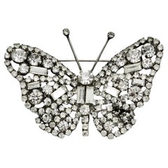 Silver Plated and Clear Rhinestone Butterfly Brooch