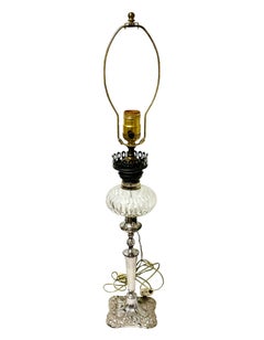 Silver Plated And Crystal English Oil Lamp