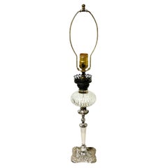 Used Silver Plated And Crystal English Oil Lamp