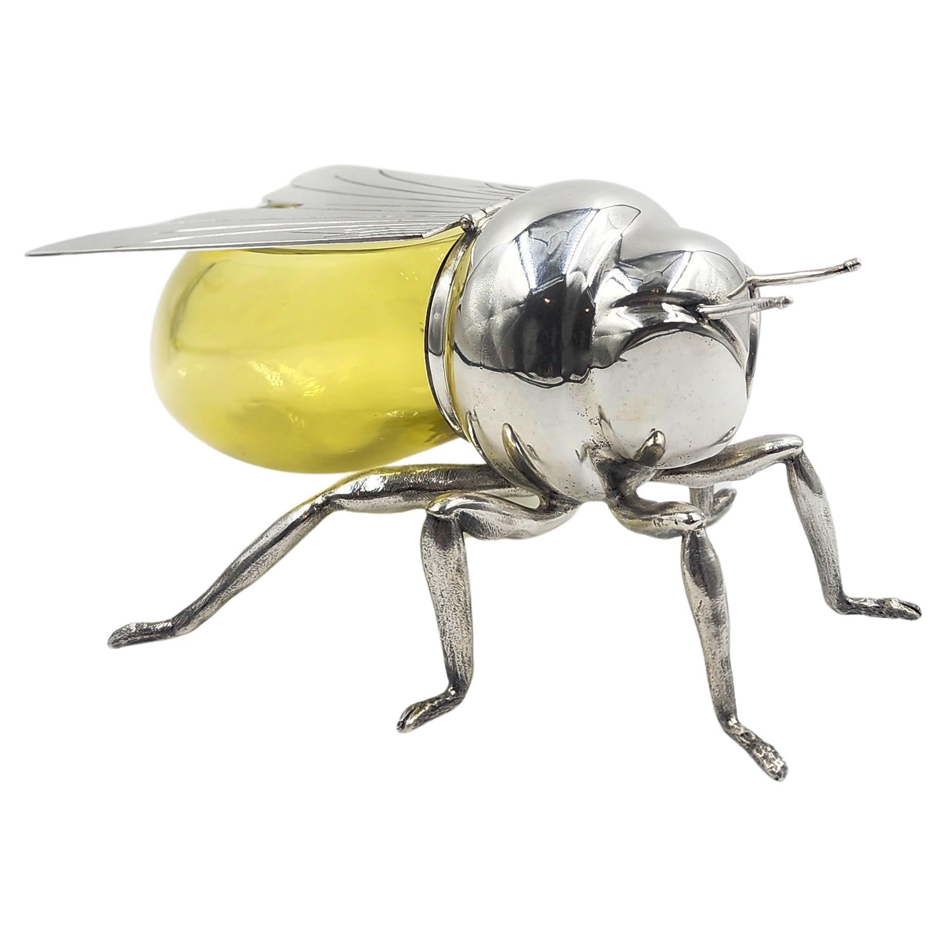 Abeja de plata y cristal de Mappin & Webb, Inglaterra, hacia 1900 en venta