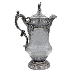 Antique Circa 1890s Silver-Plated & Cut Glass Wine or Water Flagon by Topázio, Portugues