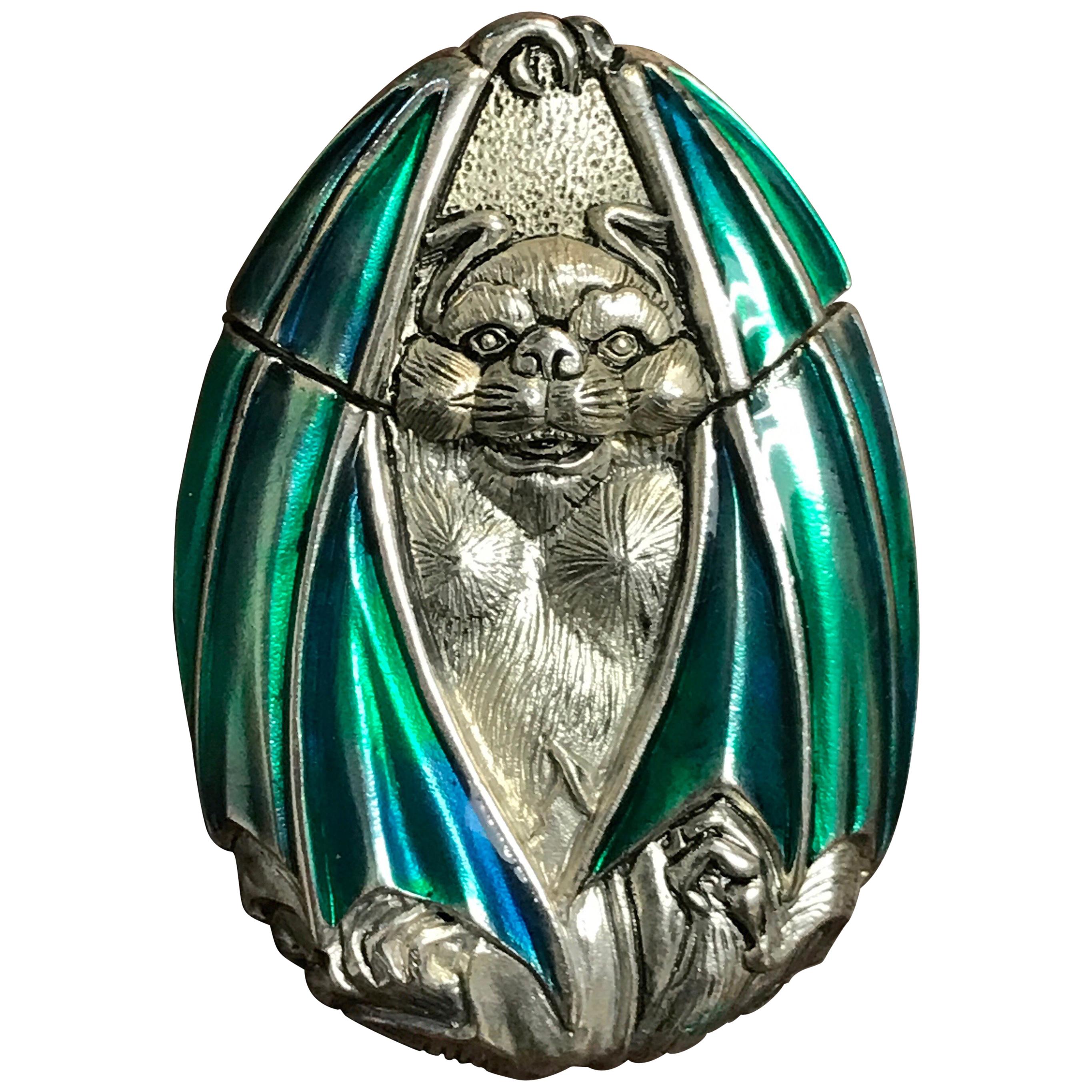 Silver Plated and Enameled Bat Matchsafe