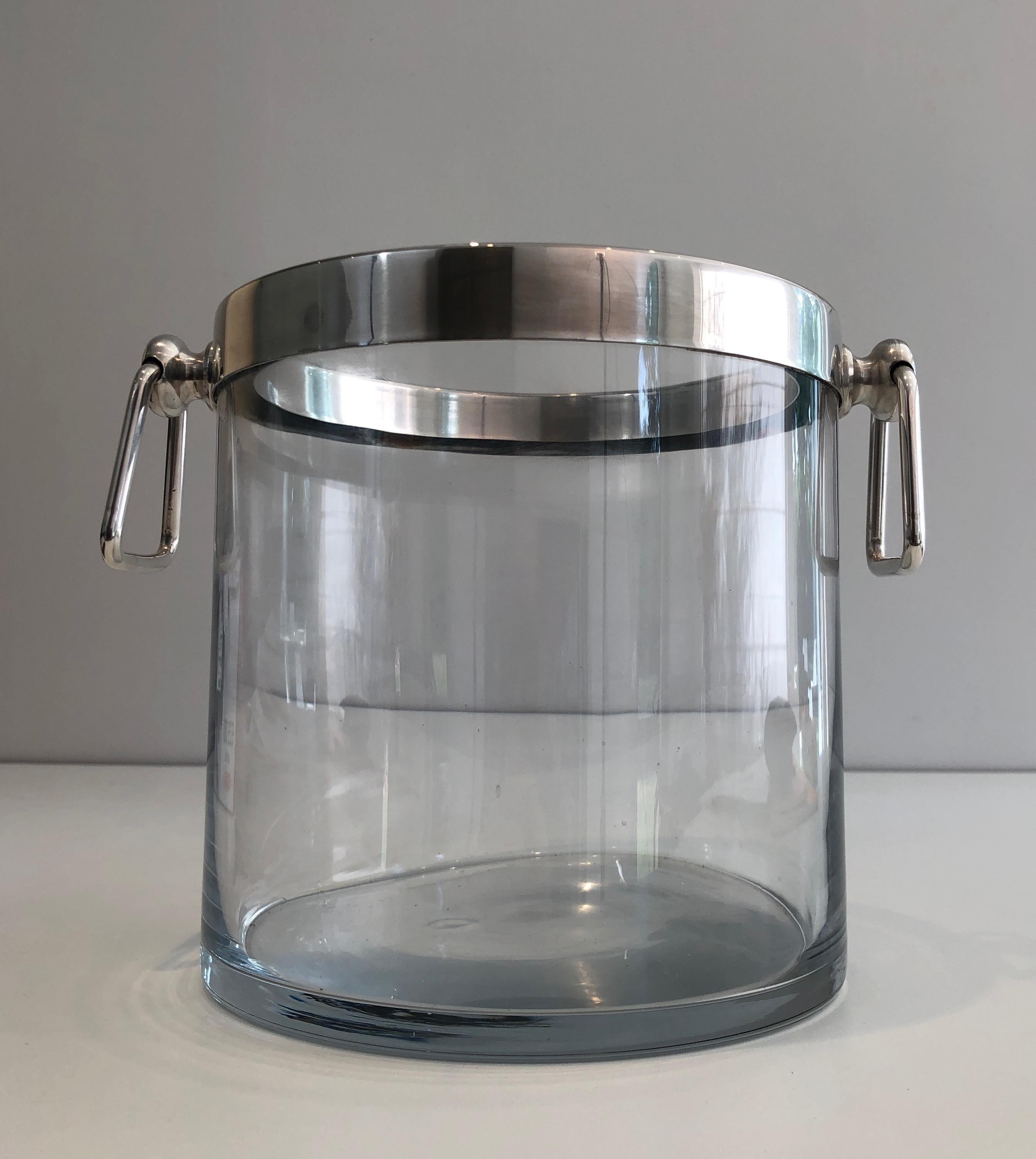Silver Plated and Glass Champagne Bucket, French, Circa 1970 For Sale 5