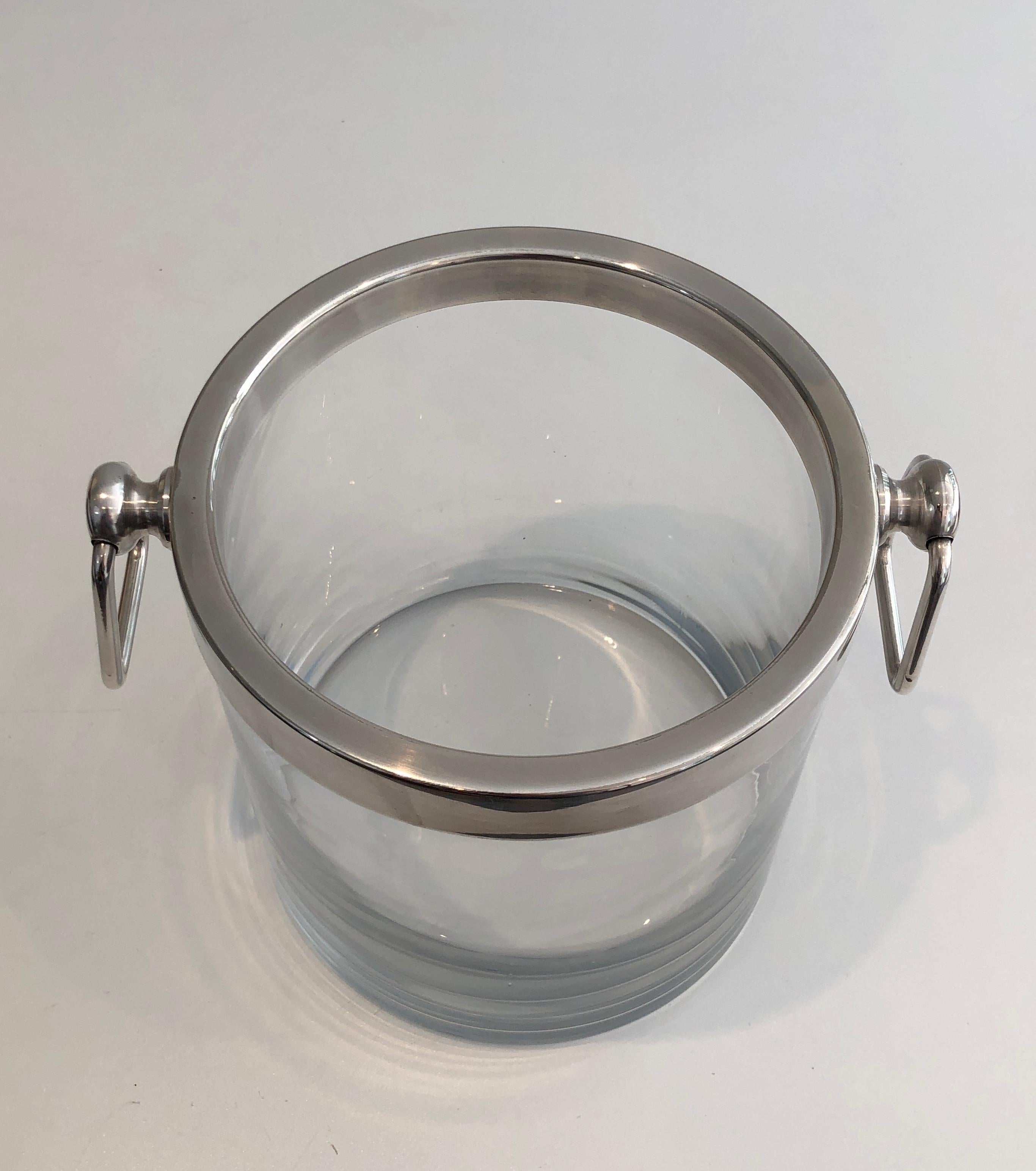 Silver Plated and Glass Champagne Bucket, French, Circa 1970 For Sale 7