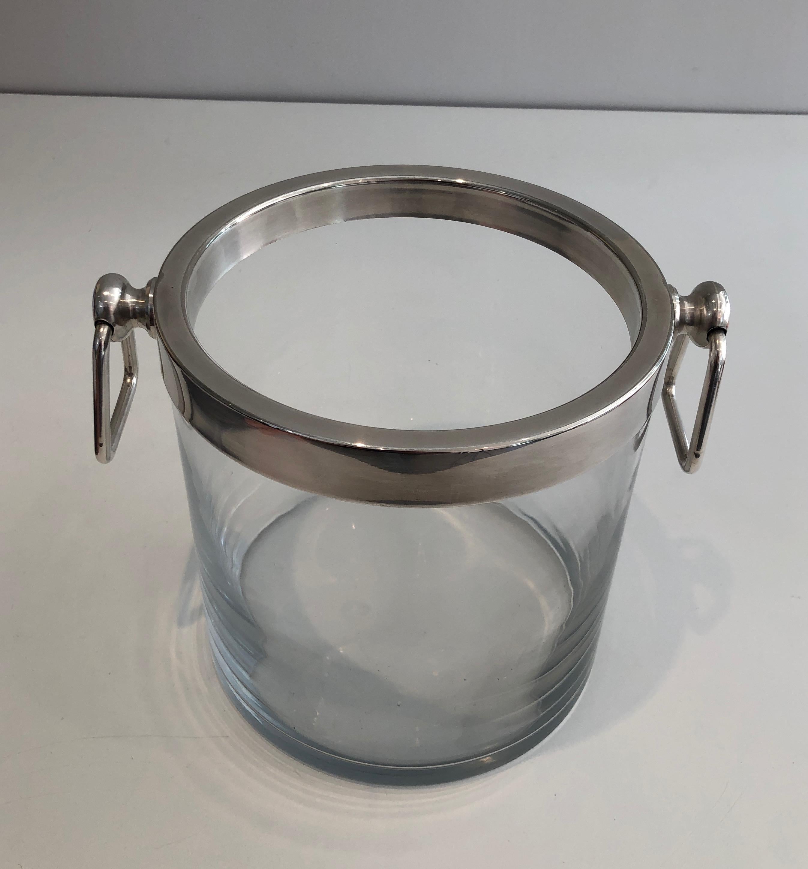 Silver Plated and Glass Champagne Bucket, French, Circa 1970 For Sale 8