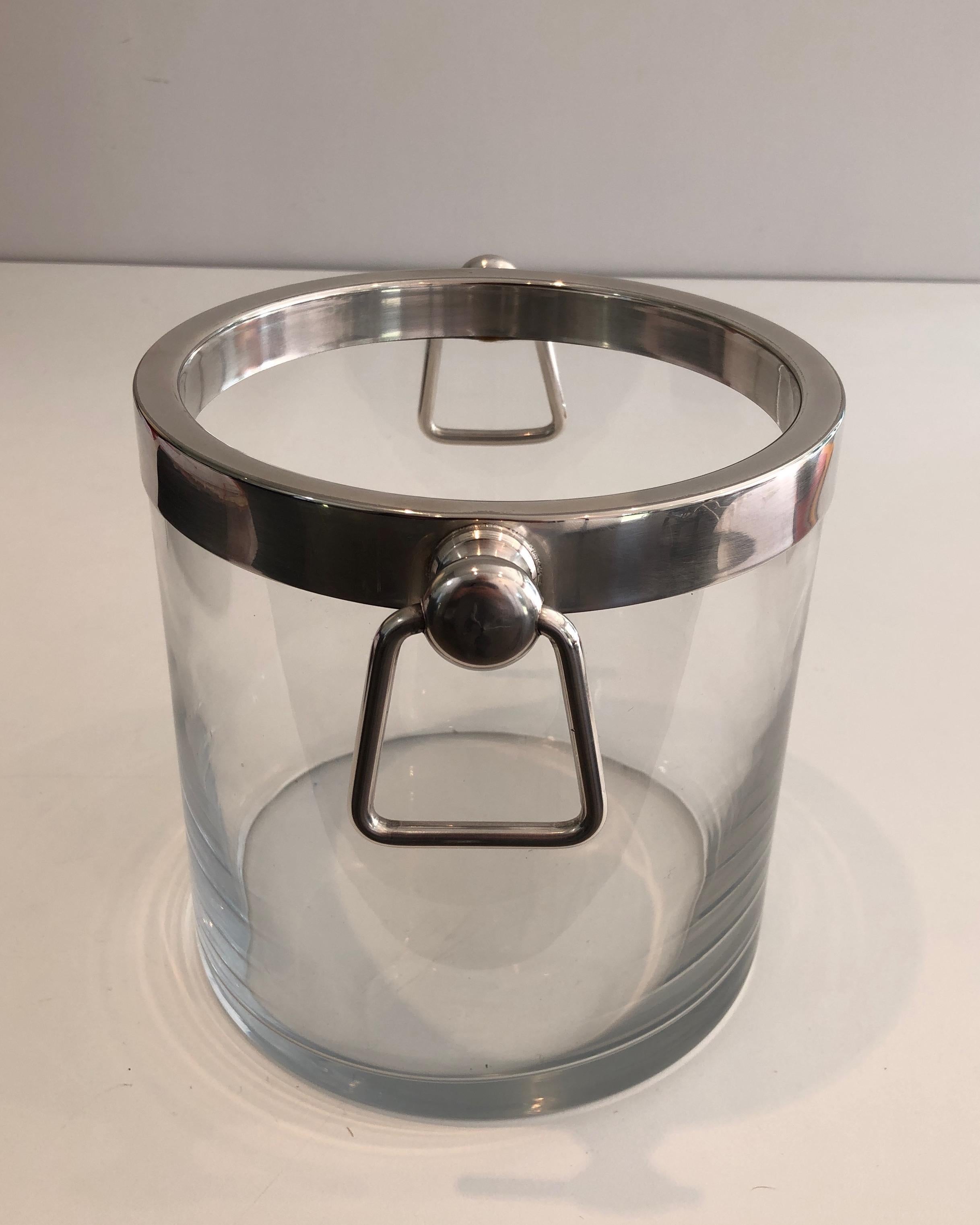 Silver Plated and Glass Champagne Bucket, French, Circa 1970 For Sale 9