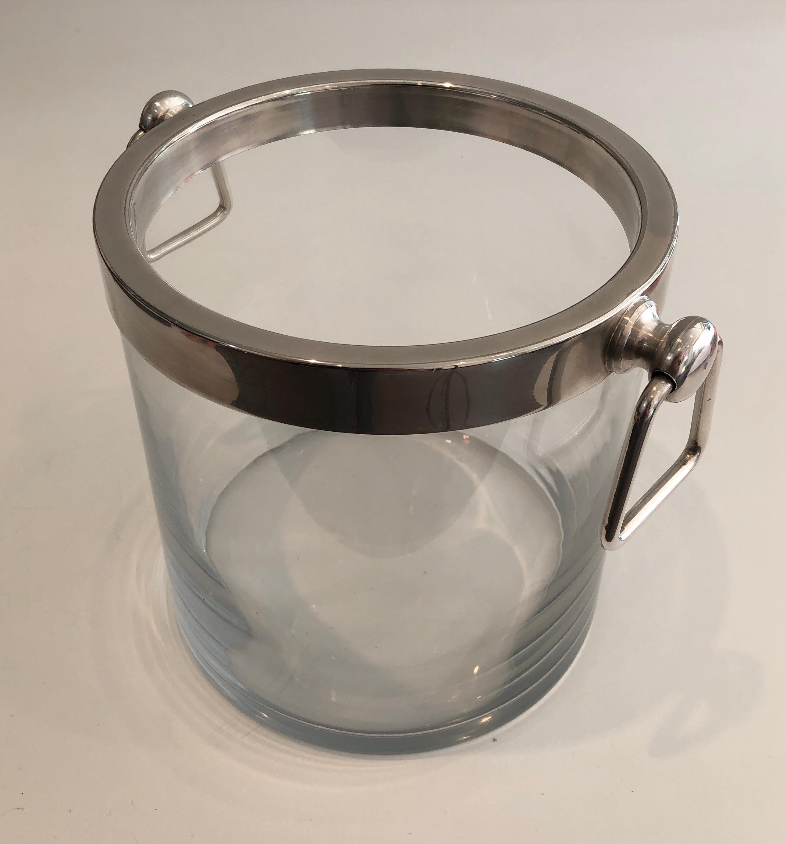 Late 20th Century Silver Plated and Glass Champagne Bucket, French, Circa 1970 For Sale