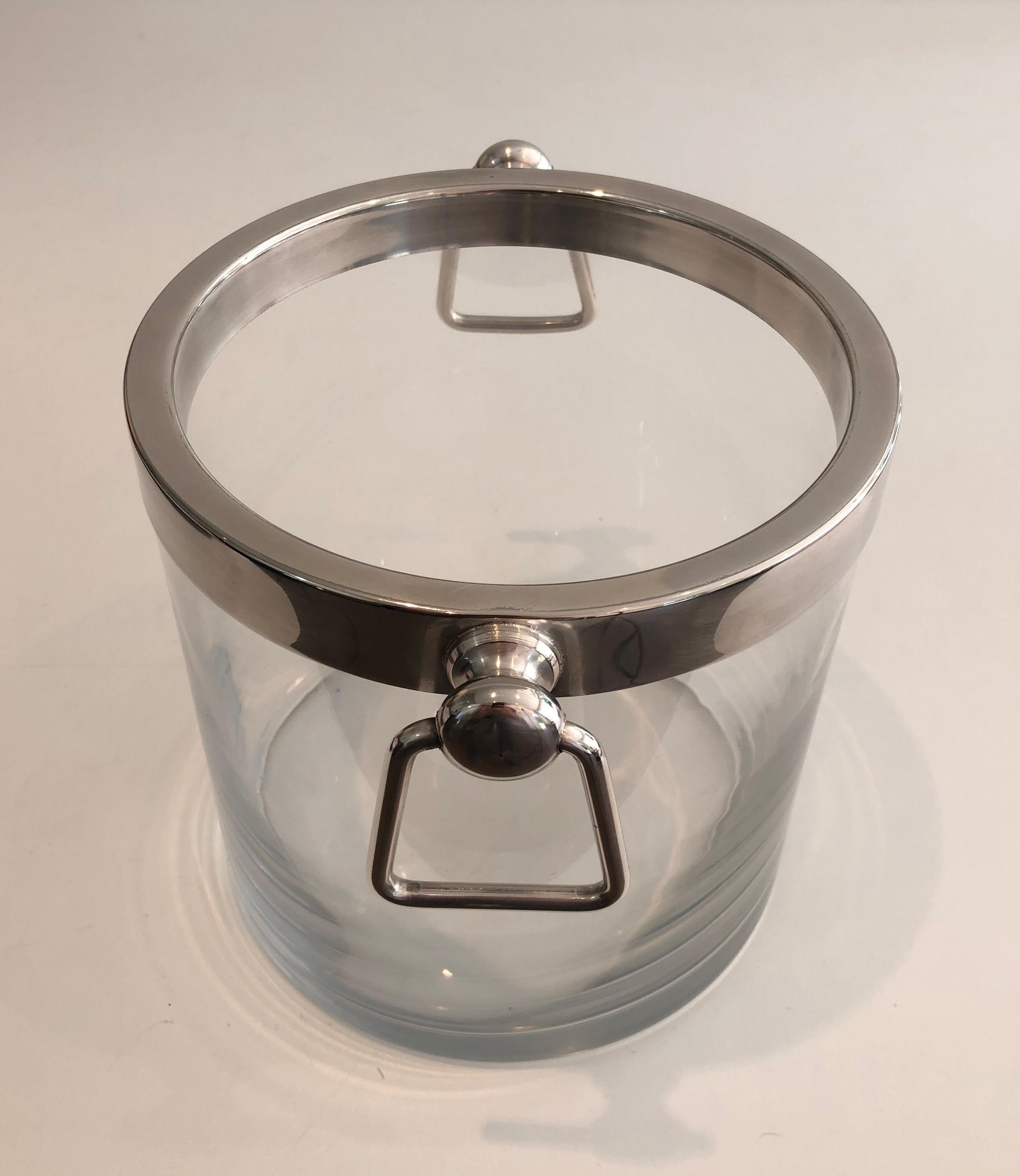 Silver Plated and Glass Champagne Bucket, French, Circa 1970 For Sale 4