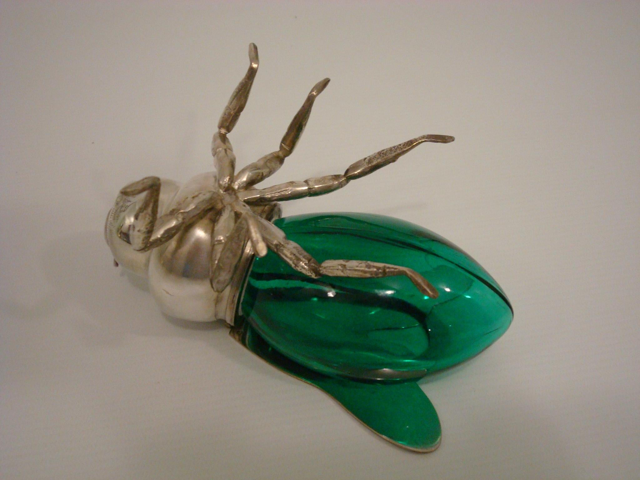 Cast Silver Plated and Green Glass Honey Pot Bee, England, circa 1900
