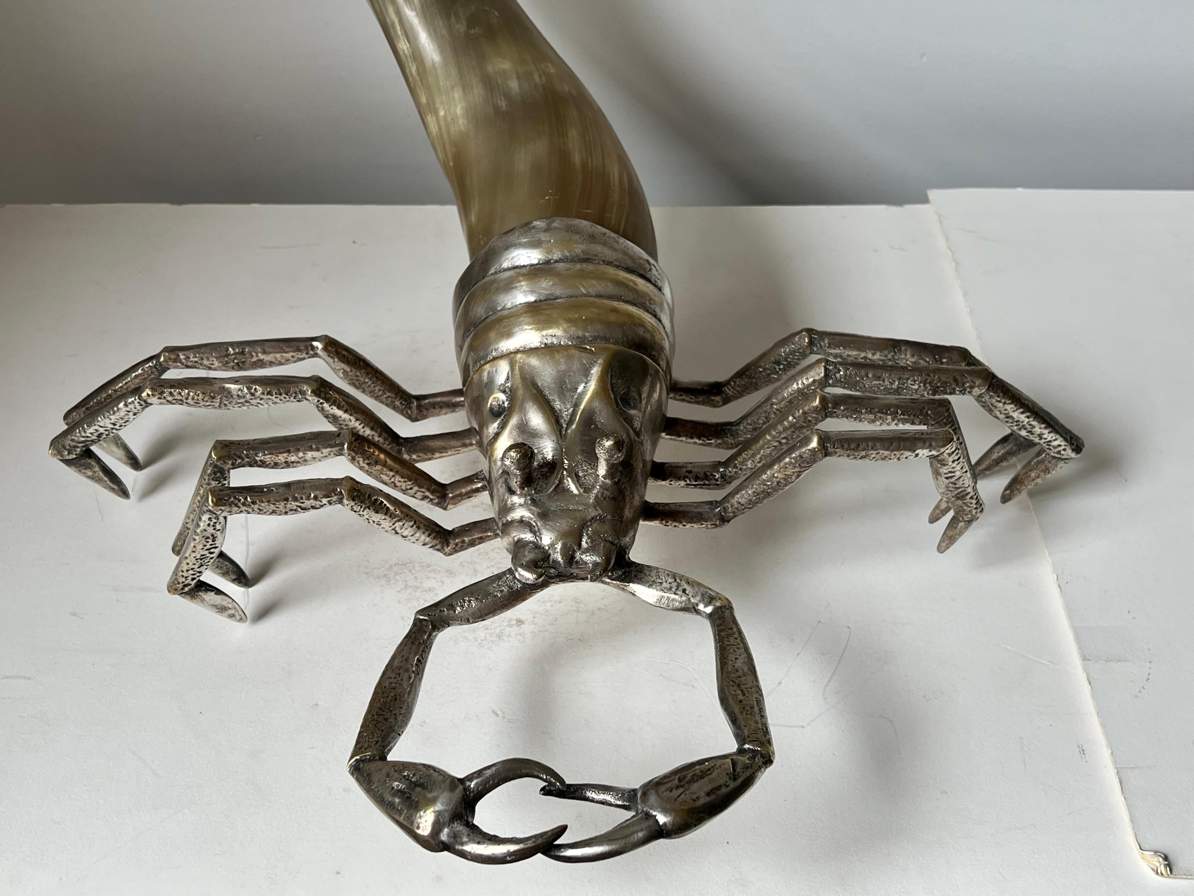 Modern Silver Plated and Horn Scorpion Sculpture