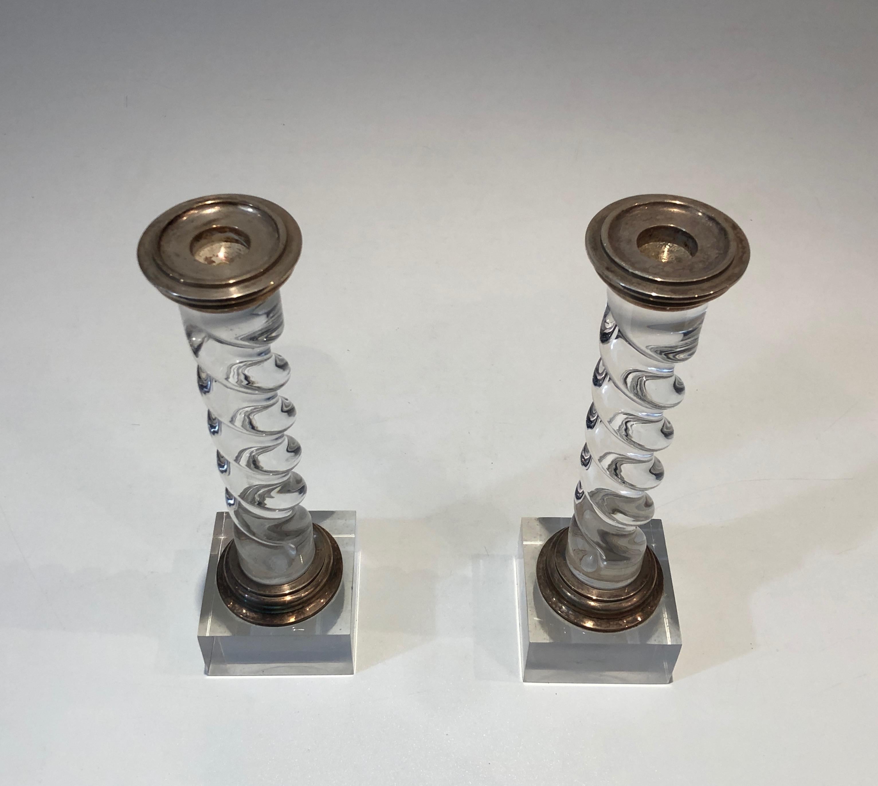 Silver Plated and Lucite Twisted Candlesticks, French, Circa 1970 9