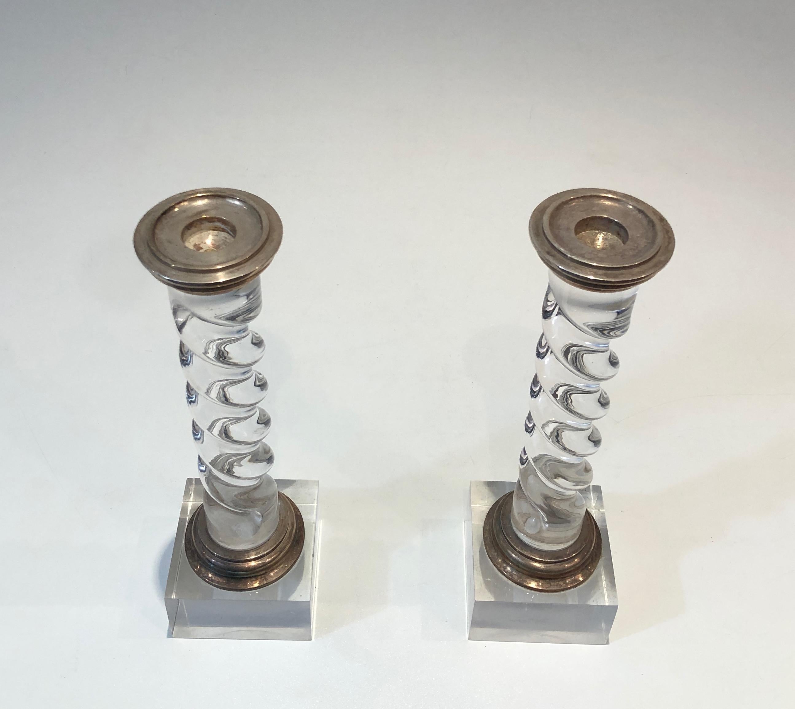 Silver Plated and Lucite Twisted Candlesticks, French, Circa 1970 10
