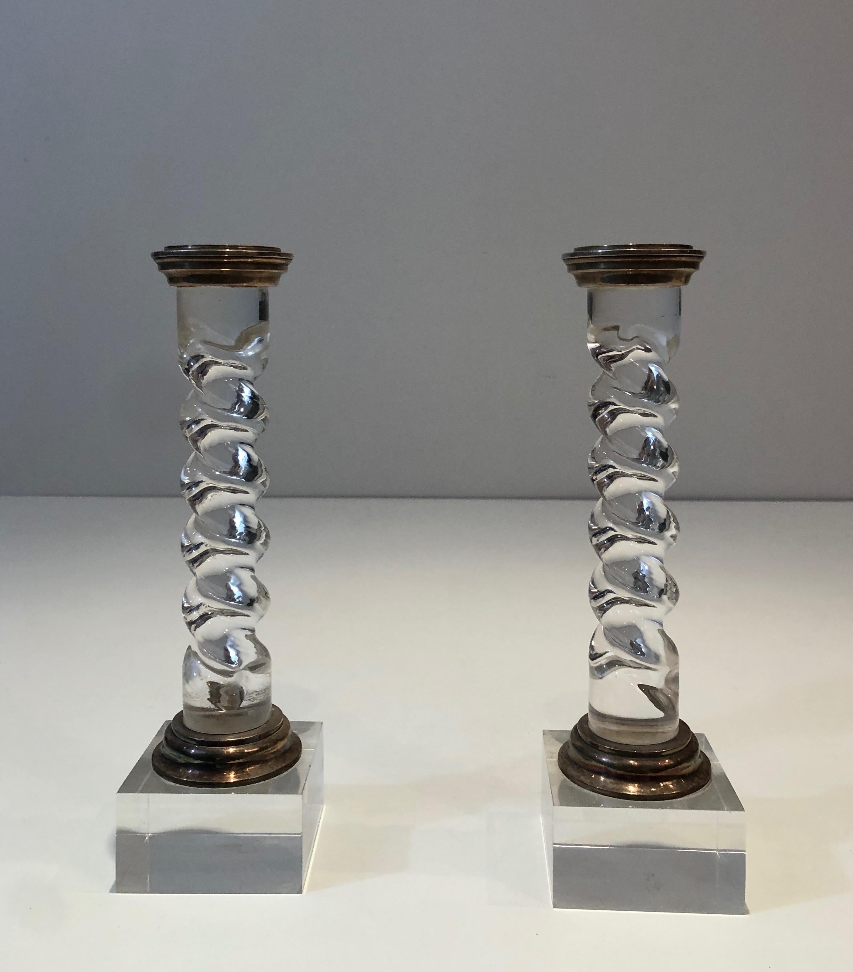 Silver Plated and Lucite Twisted Candlesticks, French, Circa 1970 11