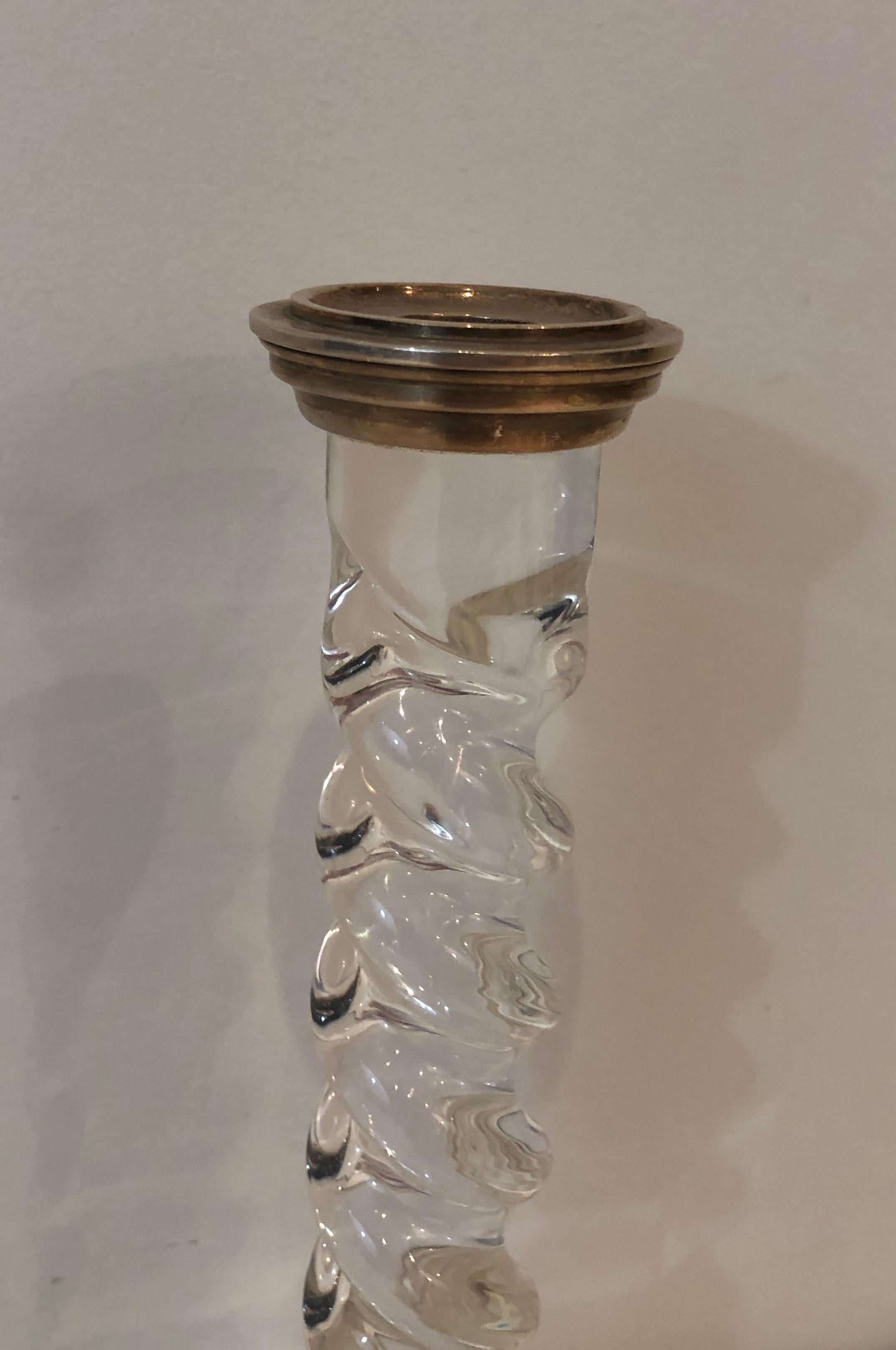 Silver Plated and Lucite Twisted Candlesticks, French, Circa 1970 In Good Condition In Marcq-en-Barœul, Hauts-de-France