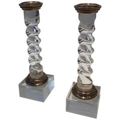 Silver Plated and Lucite Twisted Candlesticks, French, Circa 1970