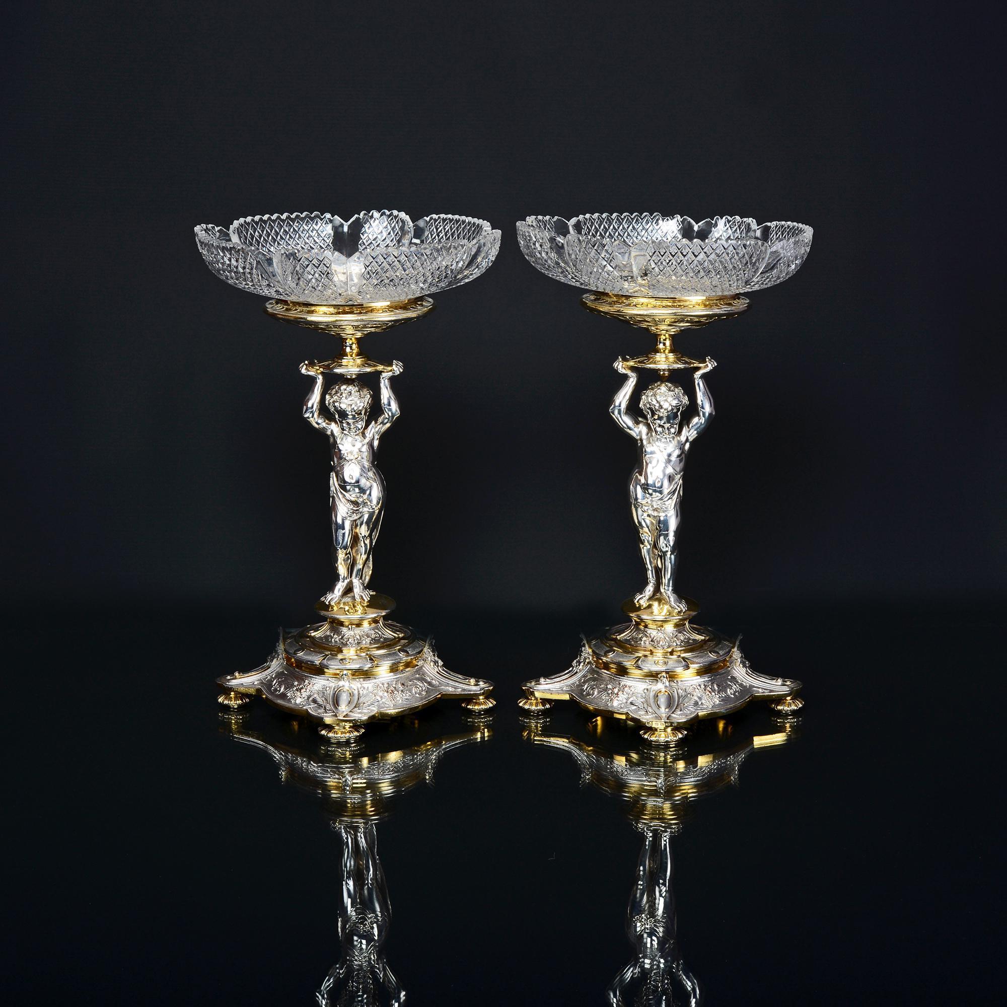 Baroque Silver-Plated and Parcel-Gilt Candelabra and Comport Suite