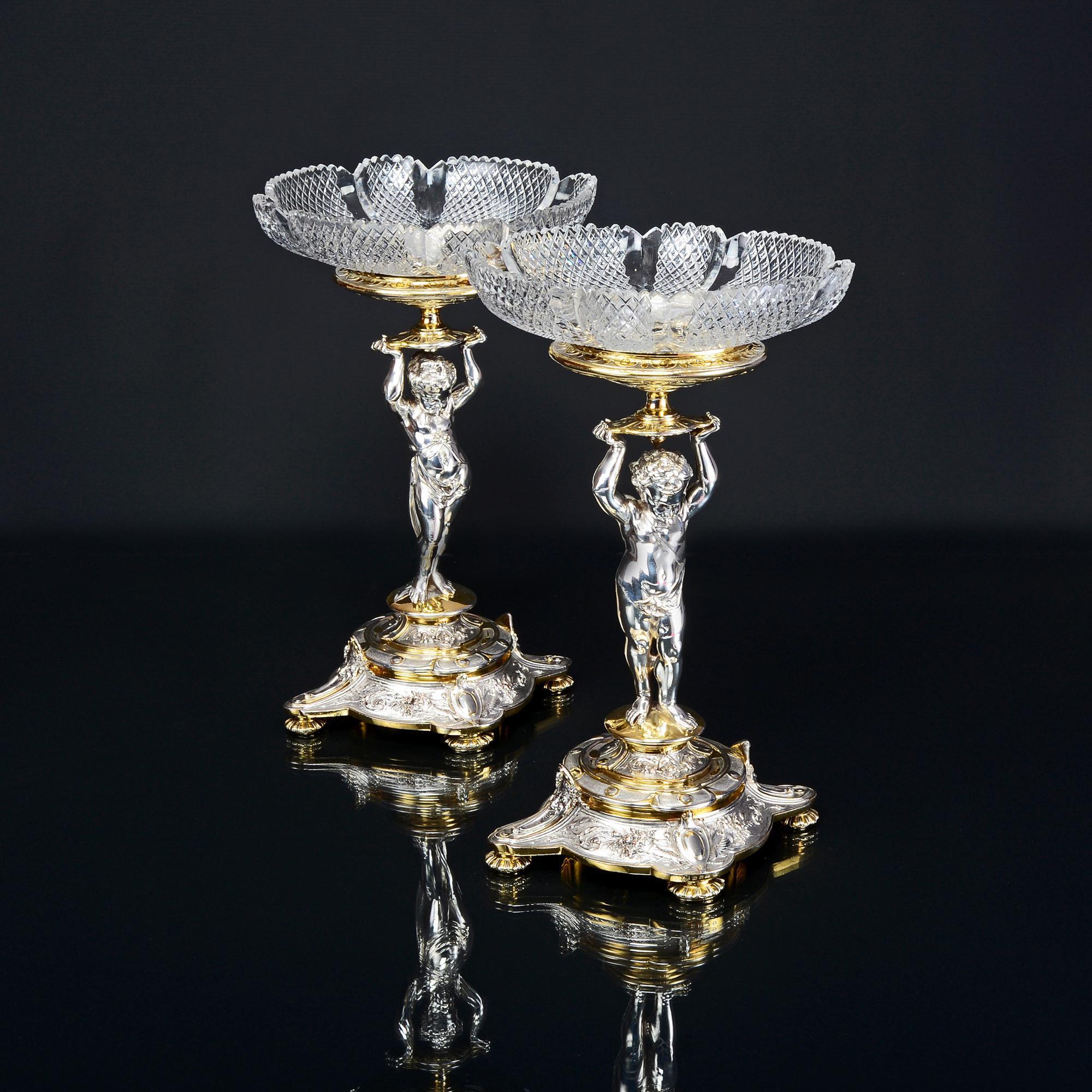 English Silver-Plated and Parcel-Gilt Candelabra and Comport Suite