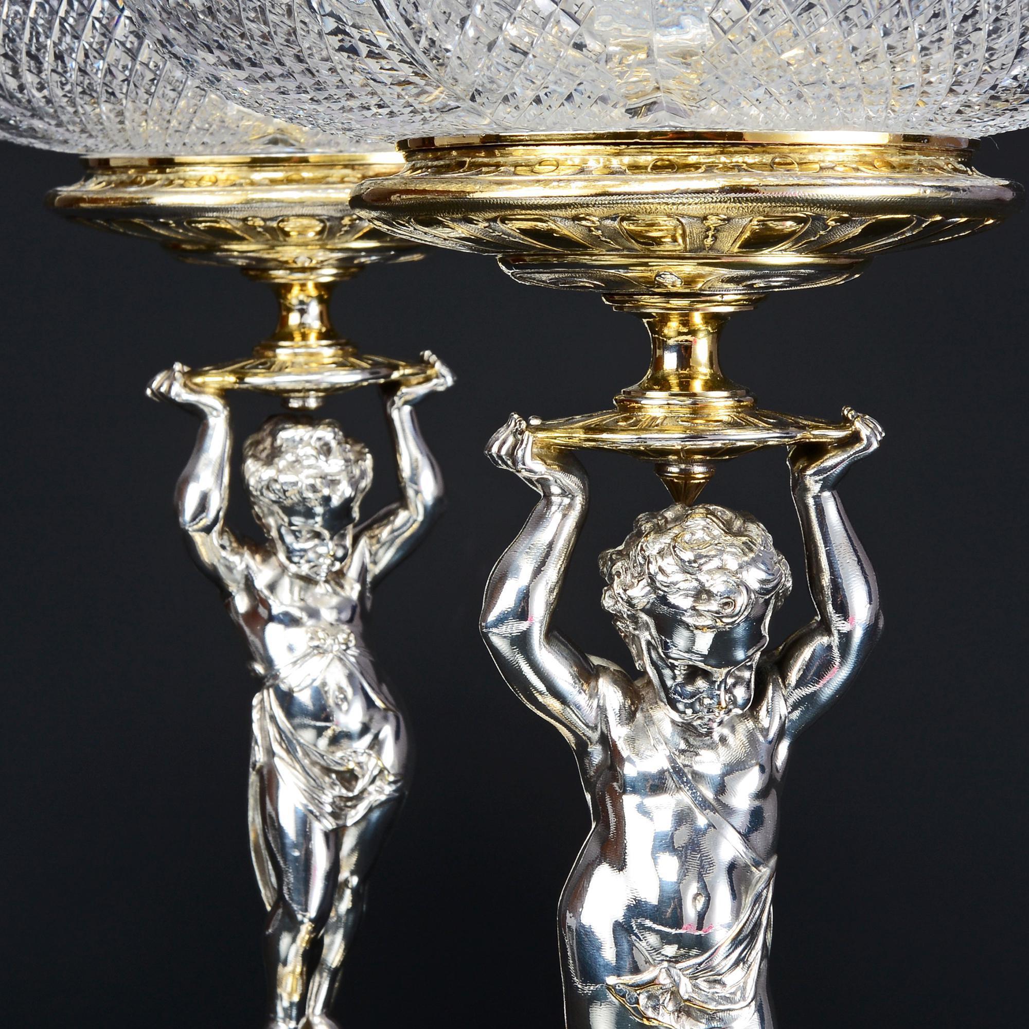 19th Century Silver-Plated and Parcel-Gilt Candelabra and Comport Suite