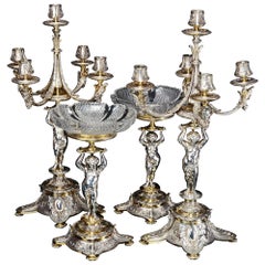 Silver-Plated and Parcel-Gilt Candelabra and Comport Suite