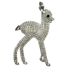 Vintage Silver Plated and Rhinestone Fawn Statement Brooch circa 1950s