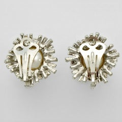 Silver Plated and White Faux Pearl Clip On Earrings circa 1980s