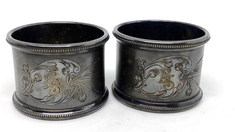 Silver plated Antique Napkin Rings, a Mixed Set of Seven, Various ...