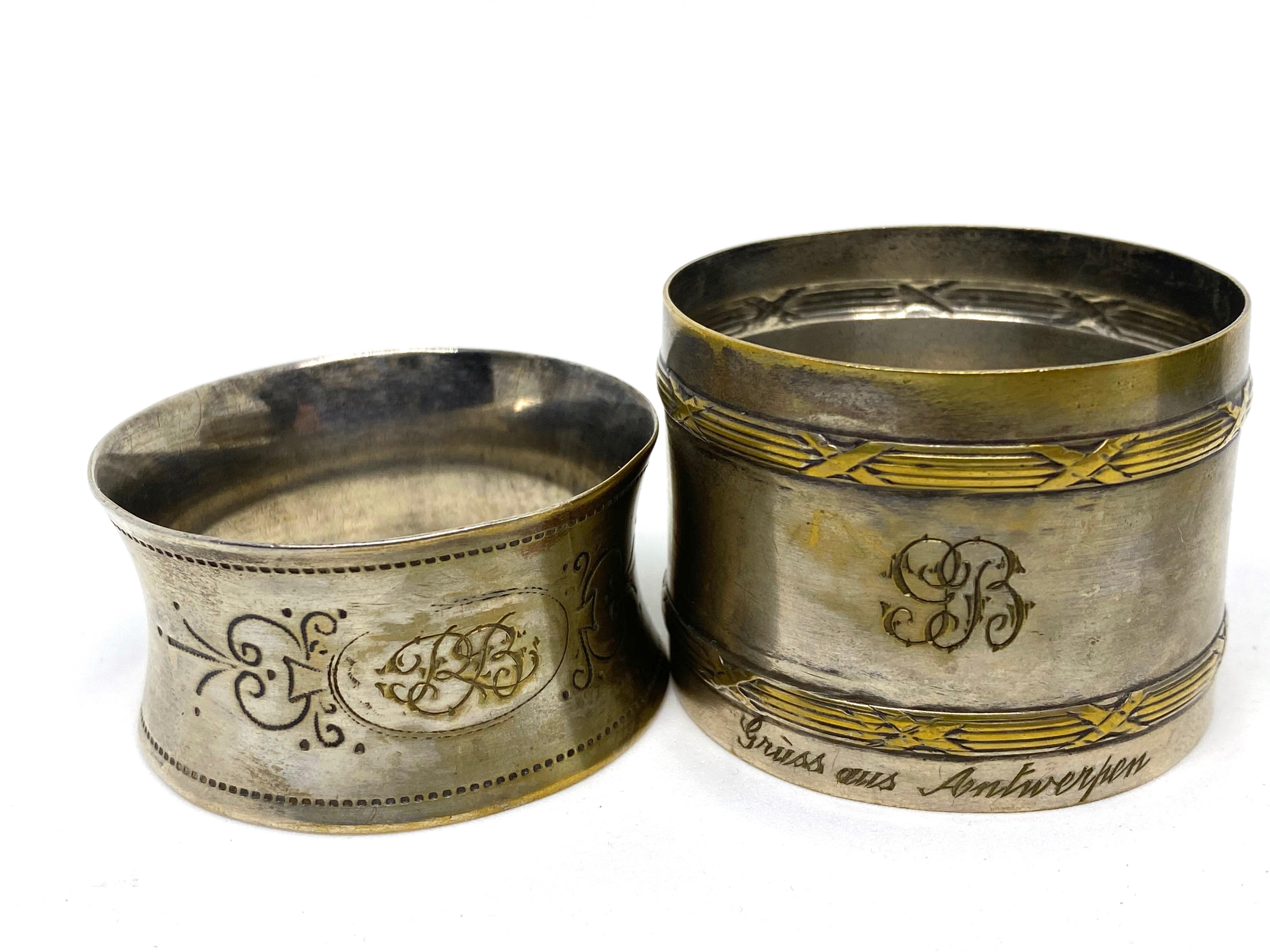 German Silver plated Antique Napkin Rings, a Mixed Set of Seven, Various Makers, Europe