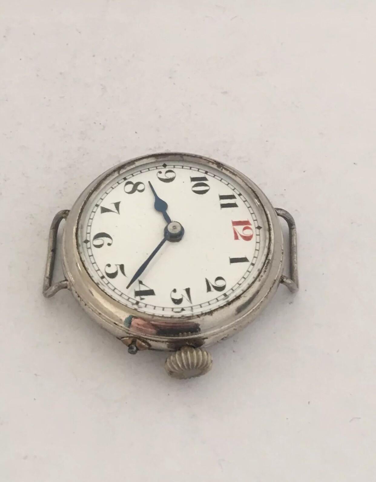 Silver Plated antique Trench Watch. This watch is in good working condition. It only needs a strap of your choice