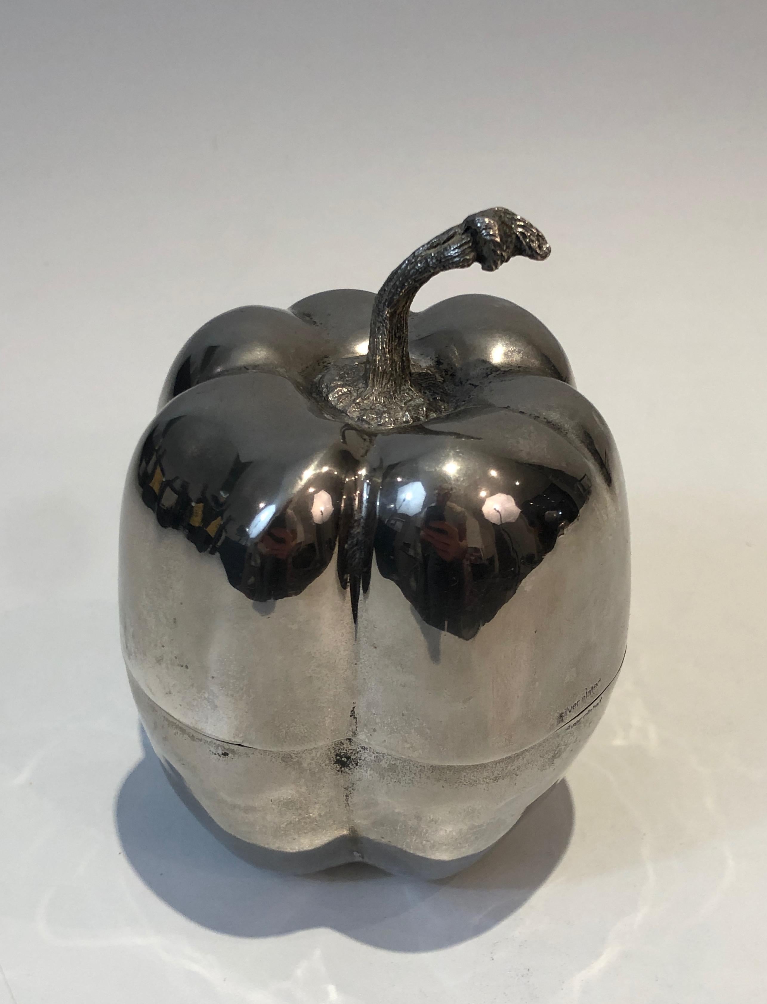 Mid-Century Modern Silver Plated Bell Pepper Ice Bucket, French, Circa 1970 For Sale