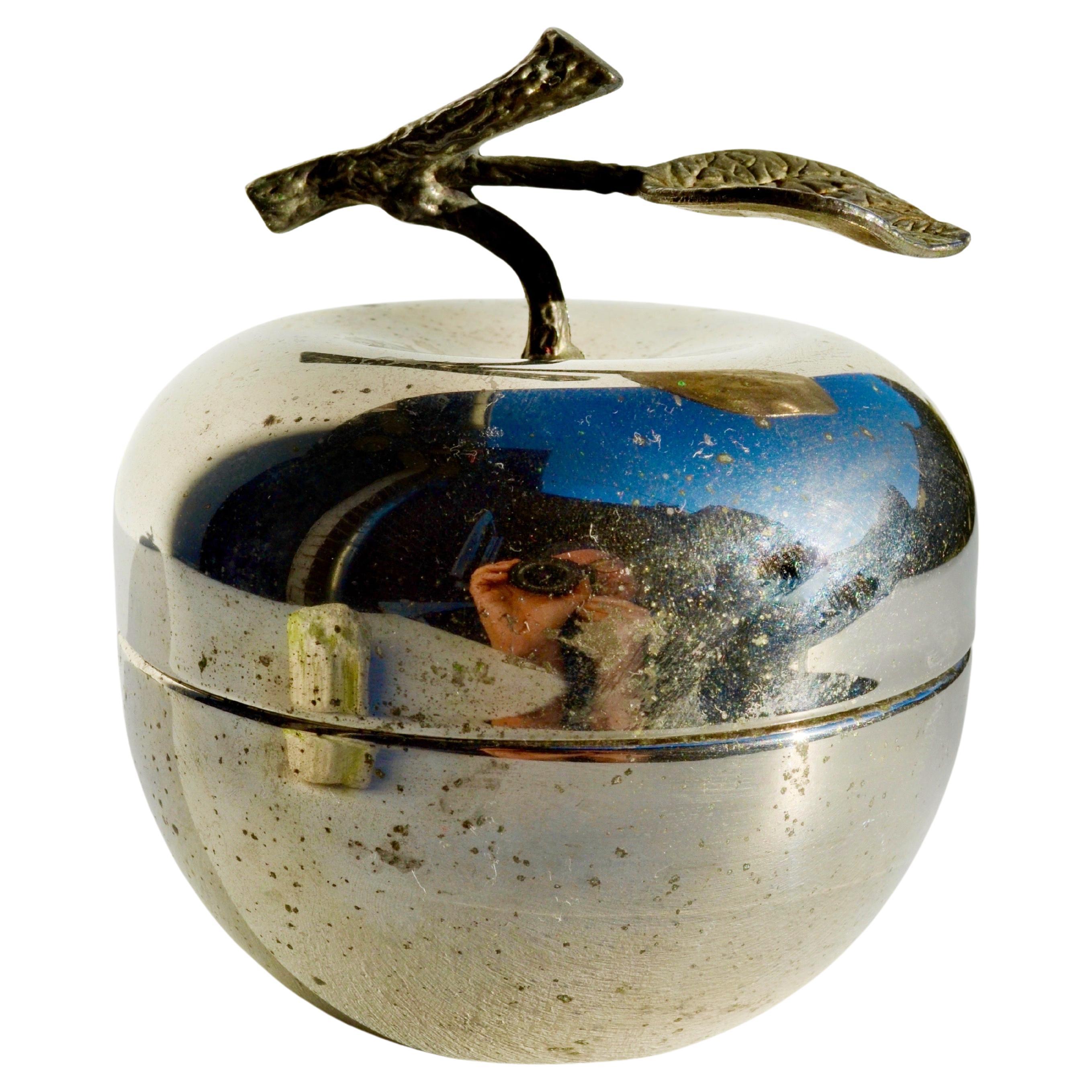 Silver-Plated Apple-Shaped Box with Superb Patina, France, circa 1970