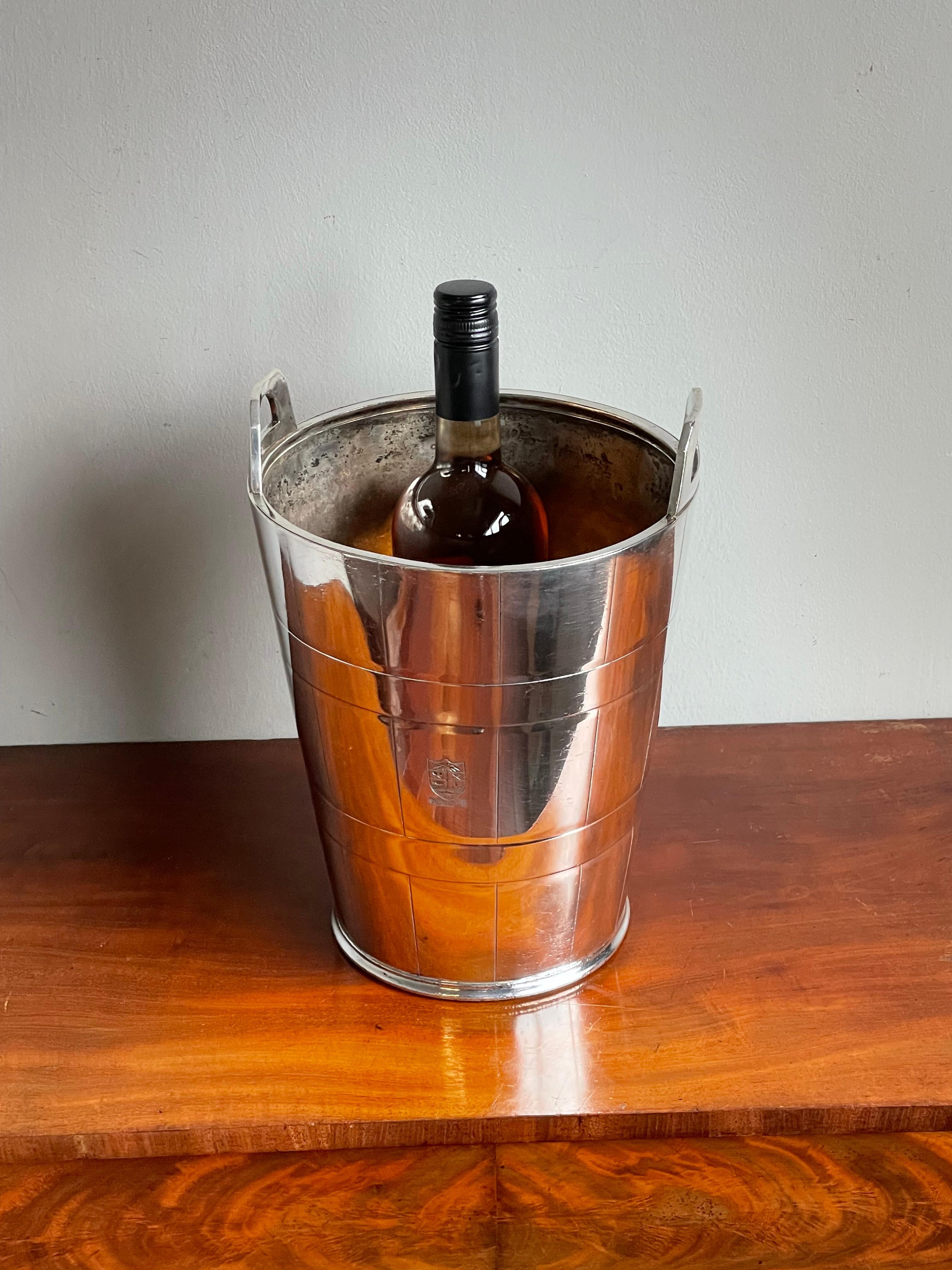 British Silver Plated Art Deco Champagne Bucket / Wine Cooler, Lyford Cay Club Bahamas For Sale