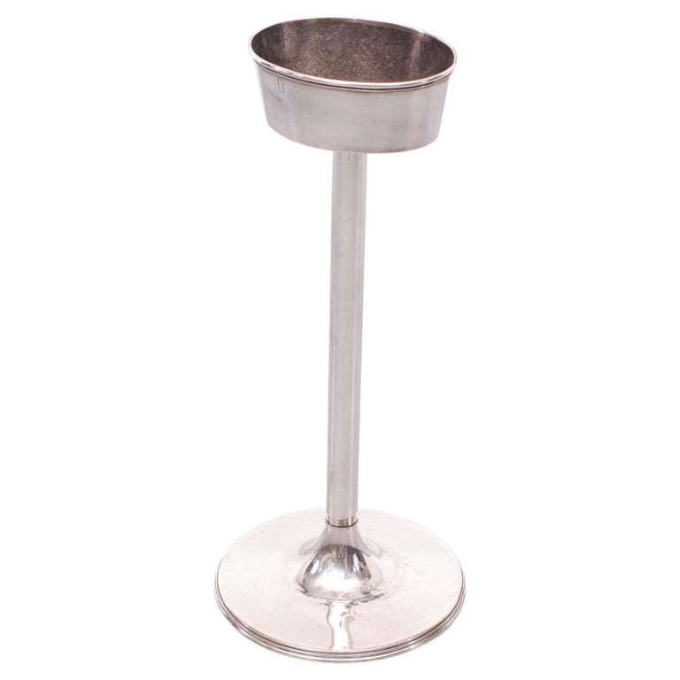 15 Inch Tall Silver Plated Stainless Steel Wine Cooler Cup on Shiny Piano  Finish Base