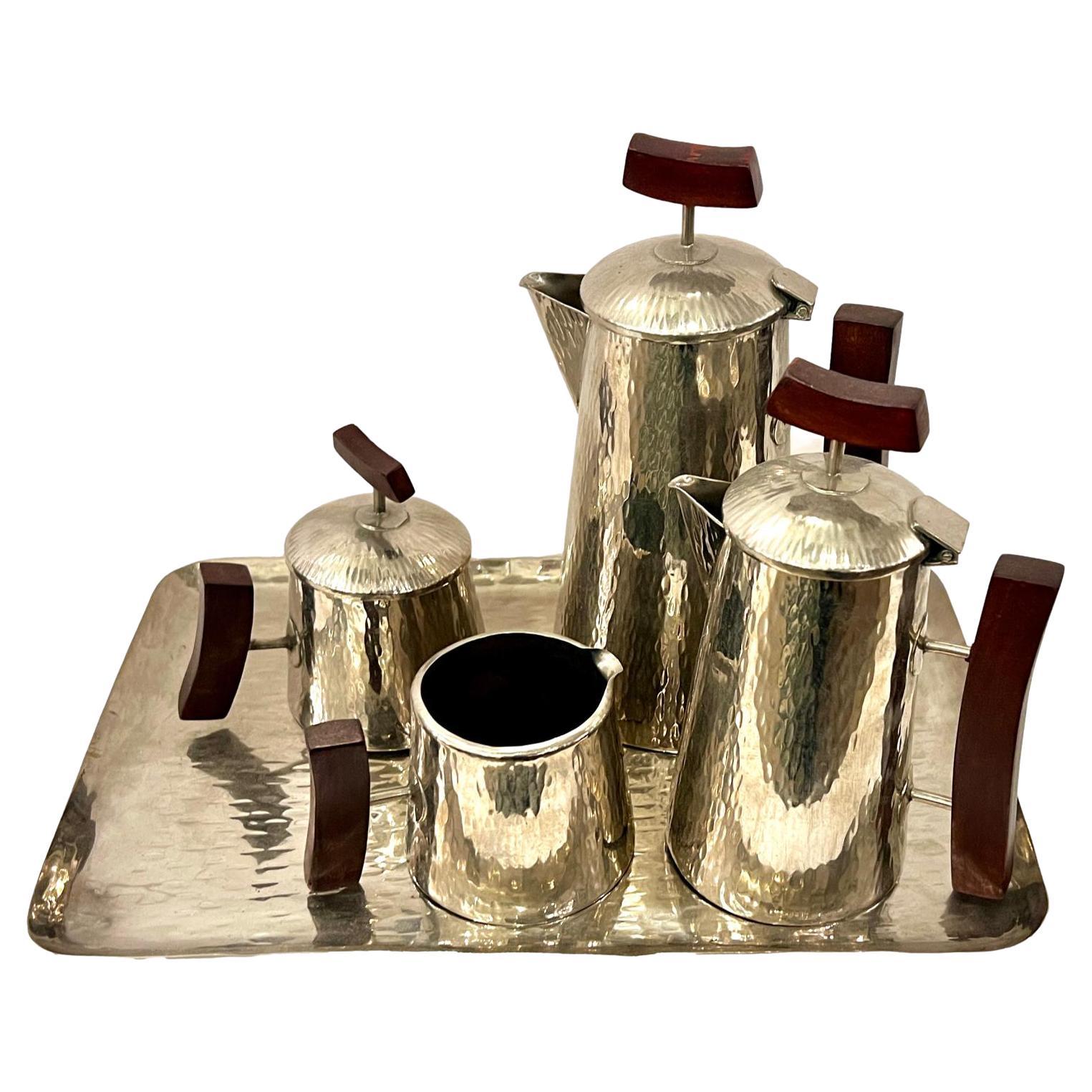 Silver-Plated Art Deco Coffee & Tea Set For Sale