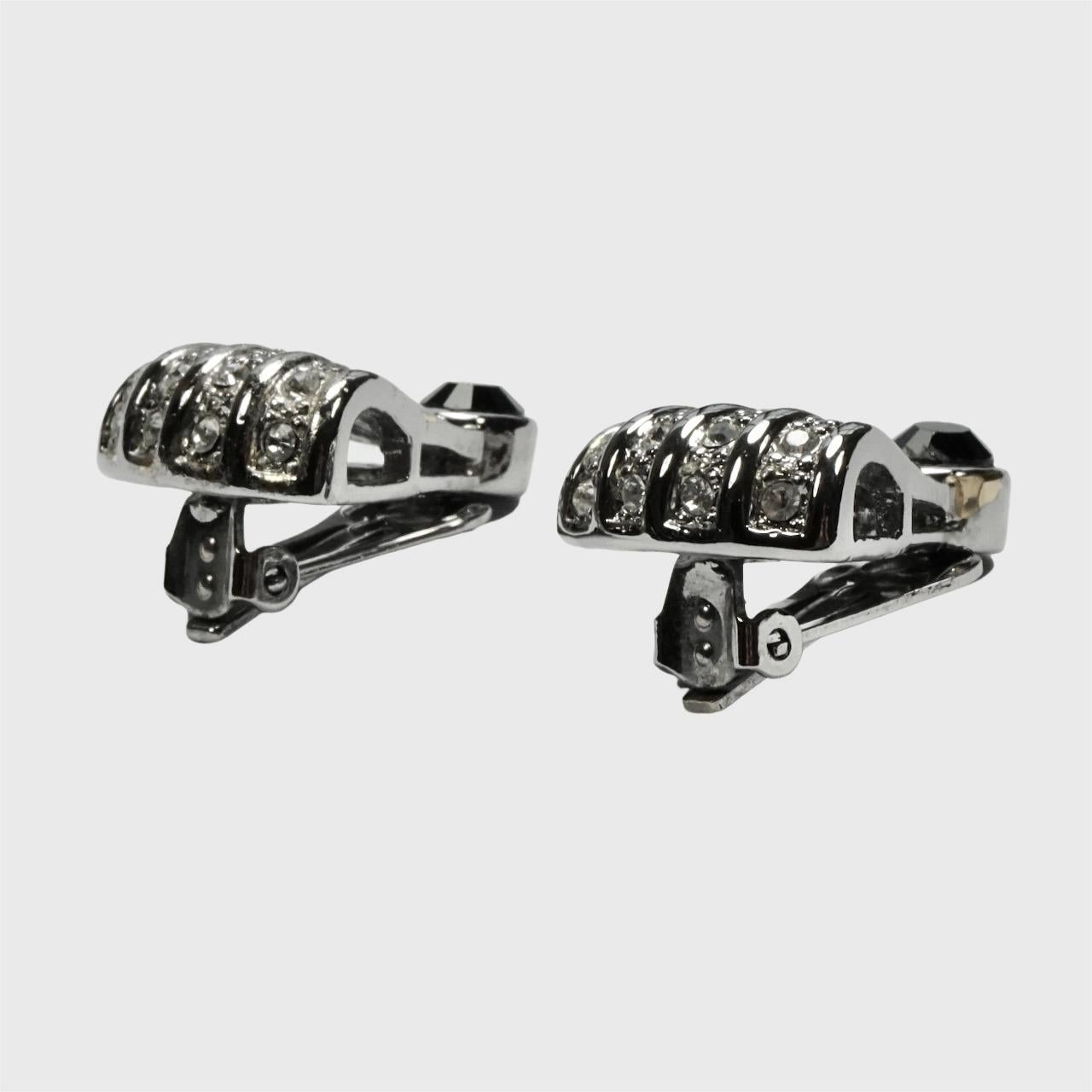 Women's or Men's Silver Plated Art Deco Style Clip Earrings set with Rhinestones For Sale