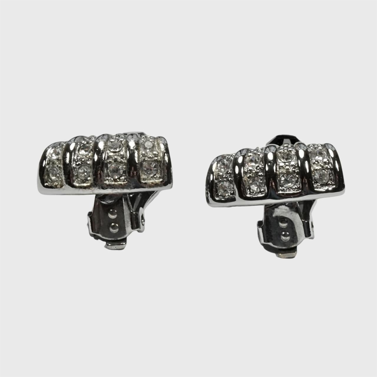 Silver Plated Art Deco Style Clip Earrings set with Rhinestones For Sale 1