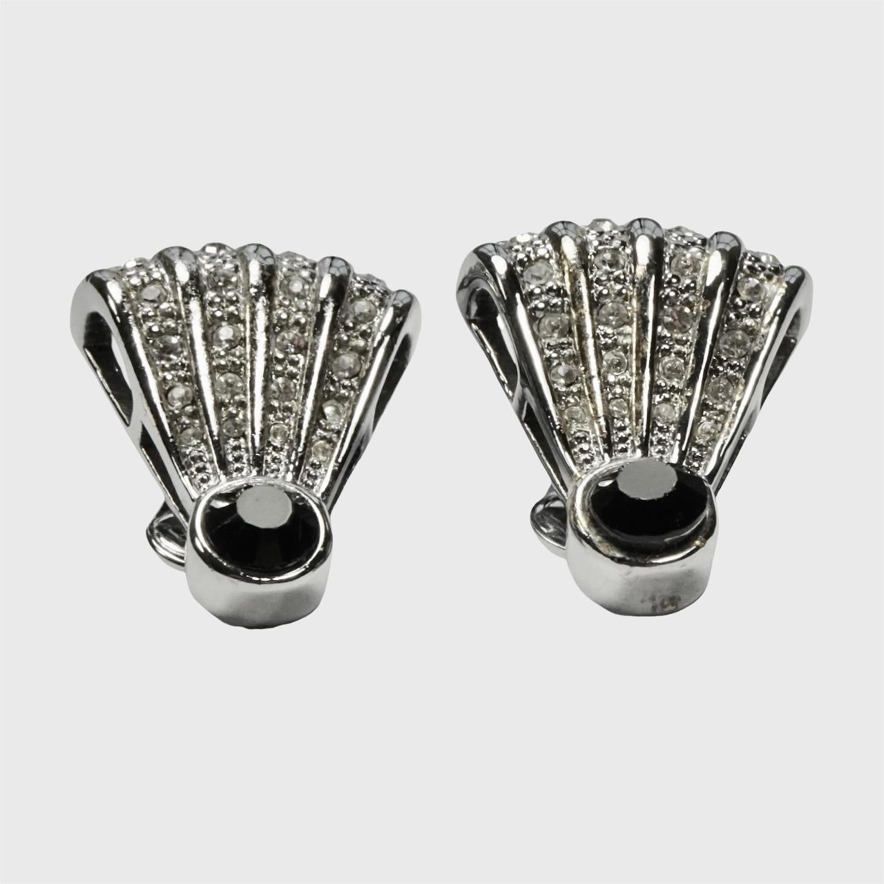 Silver Plated Art Deco Style Clip Earrings set with Rhinestones For Sale 2