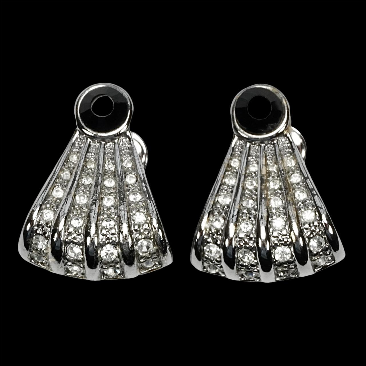 Silver Plated Art Deco Style Clip Earrings set with Rhinestones For Sale 3