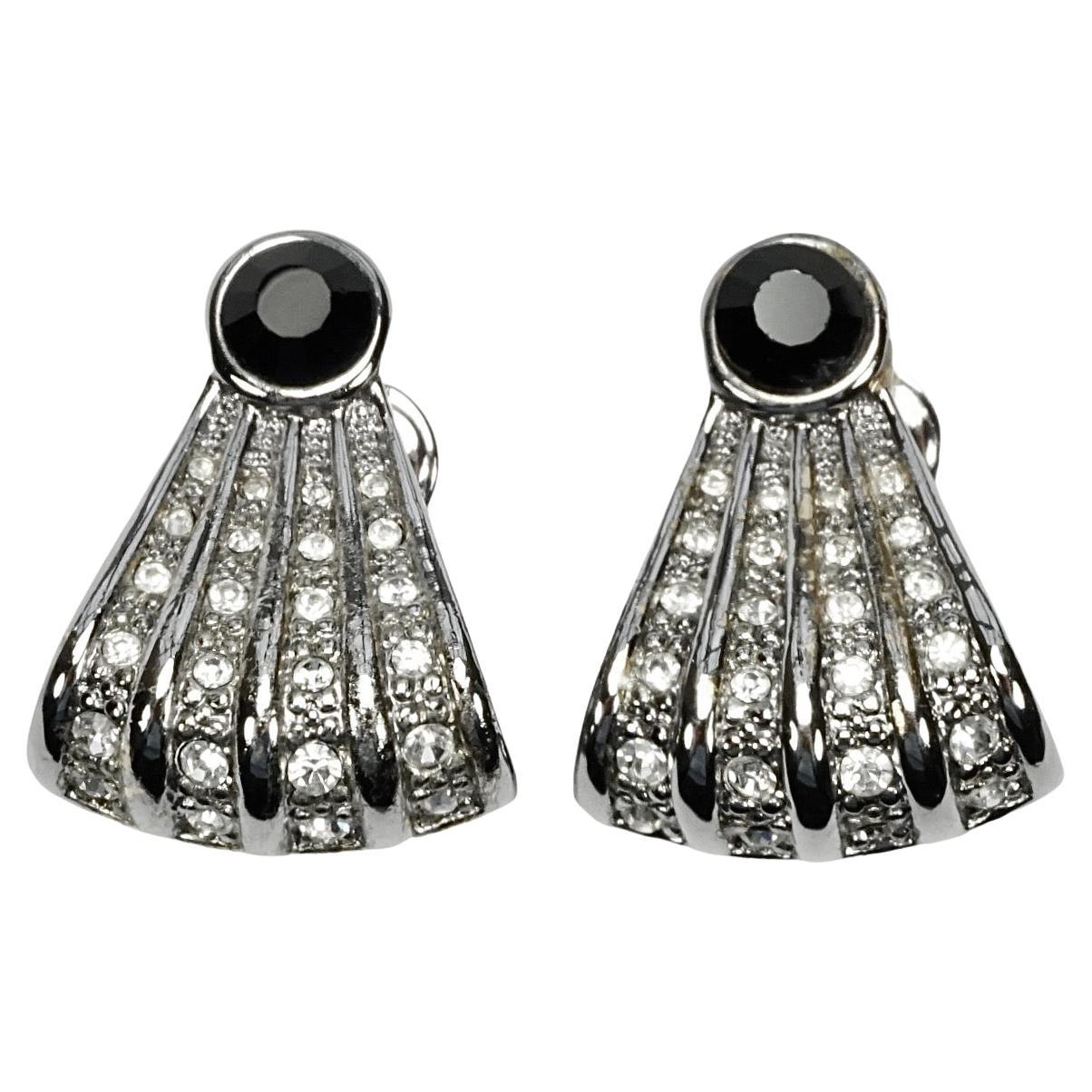 Silver Plated Art Deco Style Clip Earrings set with Rhinestones For Sale