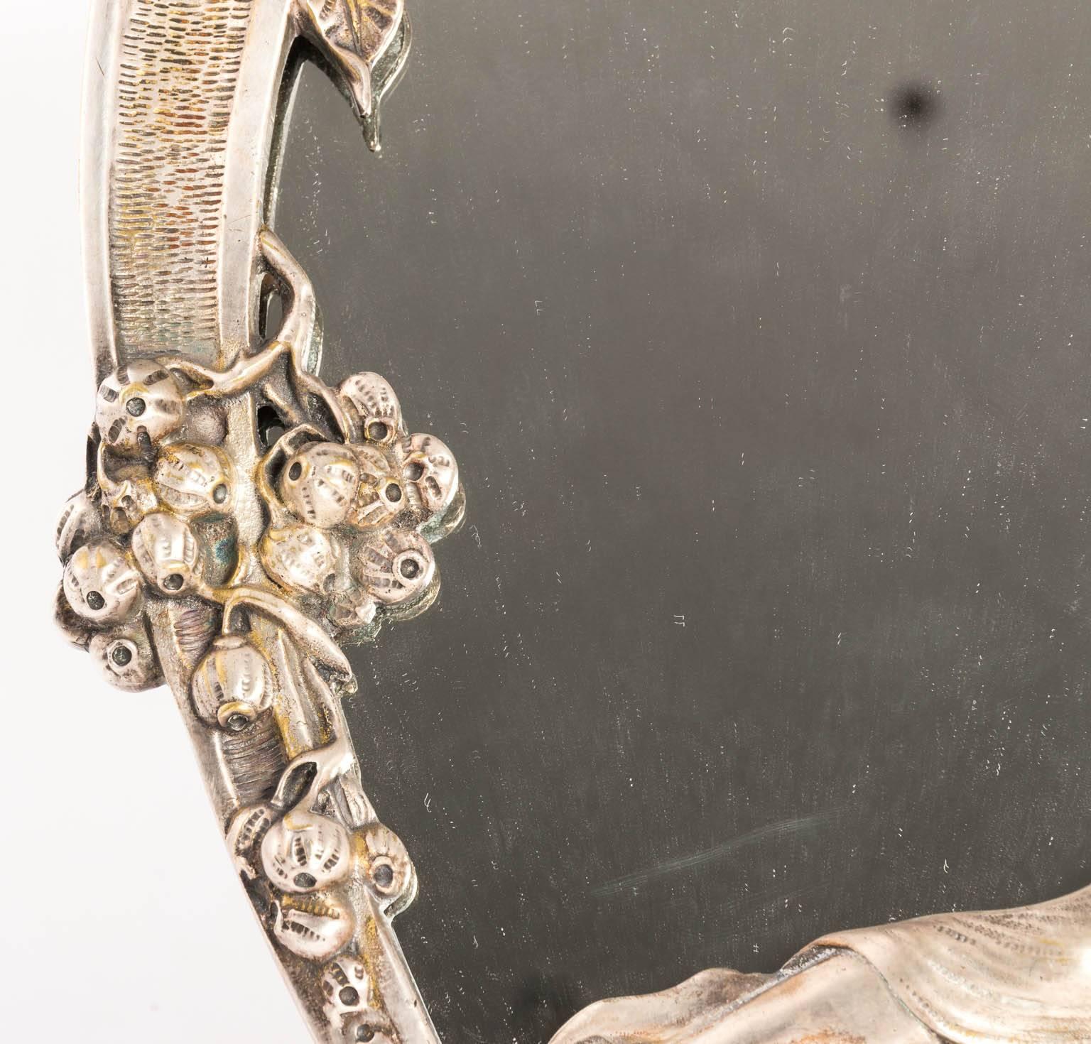 Silver Plated Art Nouveau Figural Woman Mirror 4