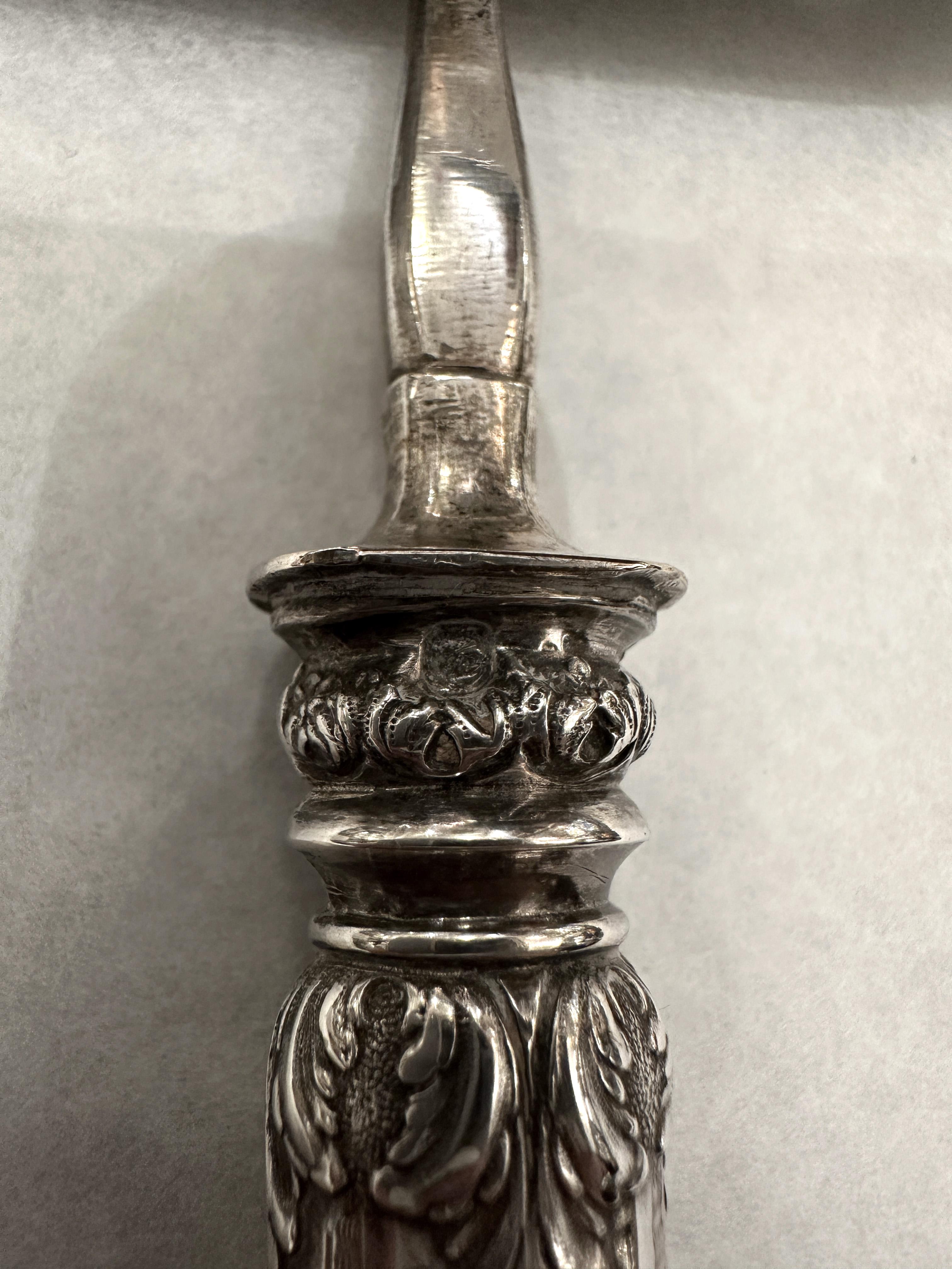 Scopri questo splendido server per asparagi del XIX secolo, caratterizzato da un elegante design traforato con motivi floreali e asparagi. Con il suo manico argentato ornato da motivi di foglie d'acanto, questo pezzo combina estetica e funzionalità.