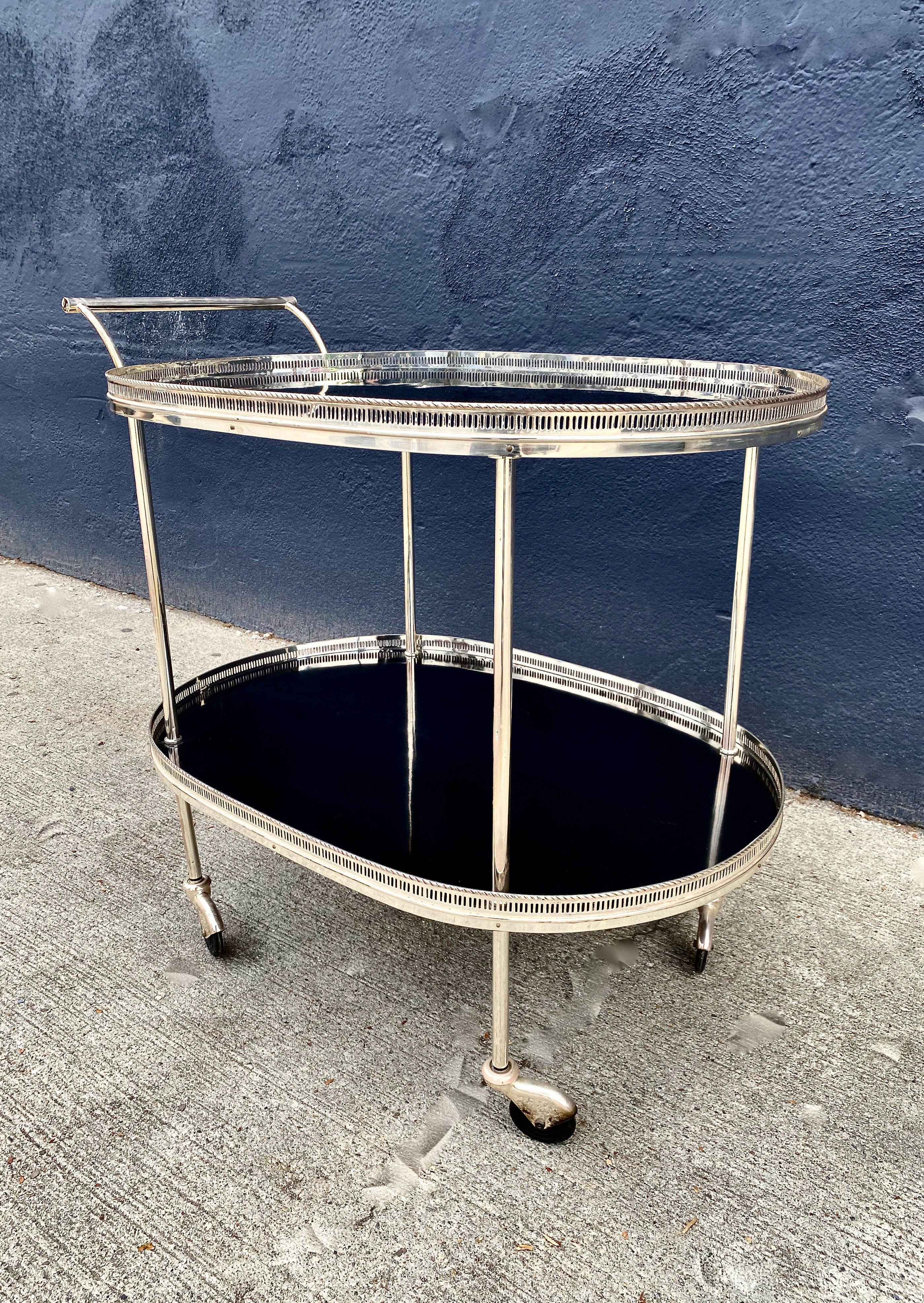 French Silver Plated Bar Cart In Good Condition In Pasadena, CA