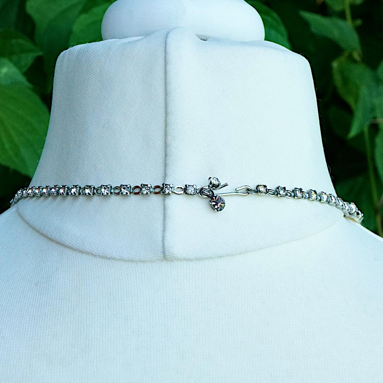 Women's or Men's Silver Plated Bar Link Rhinestone Necklace circa 1950s For Sale