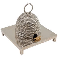 Silver Plated Beehive Inkwell with Golden Bee