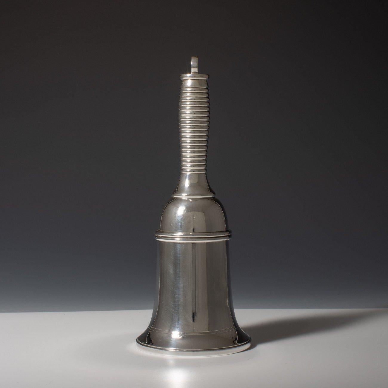 Hand Bell cocktail shaker by Italian silversmiths Fratelli Broggi. Based in Milan, Italy since the 19th century, they made ranges of silver plate for Italian ocean liners. Renowned designer and architect Gio Ponti also designed some lines for