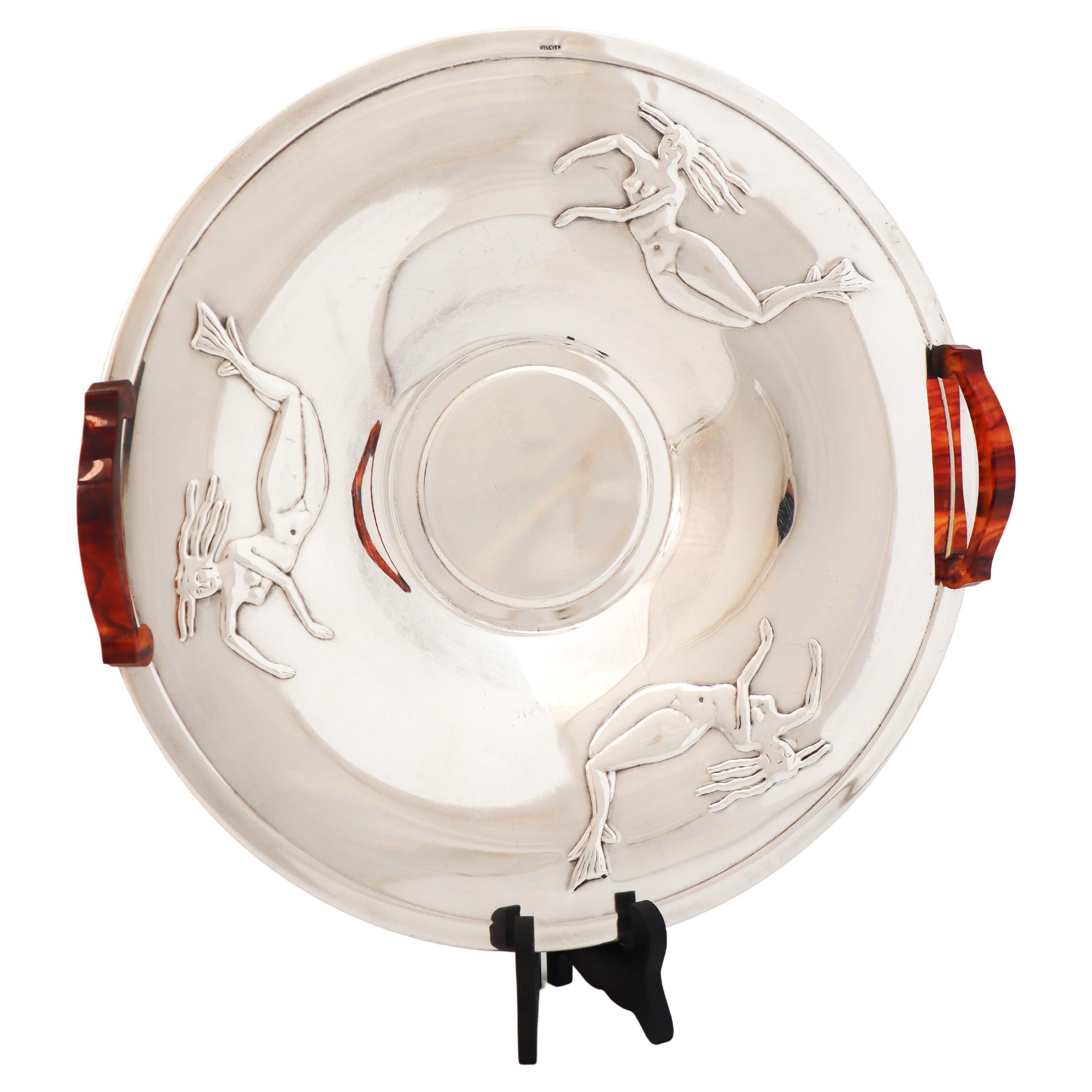 Silver Plated Bowl - Art Deco / Swedish Modern 1930-1940s - Mermaids For Sale