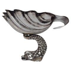 Silver Plated Bowl / Vide Poche in a Shell Shape Raised On a Triton Dolphin